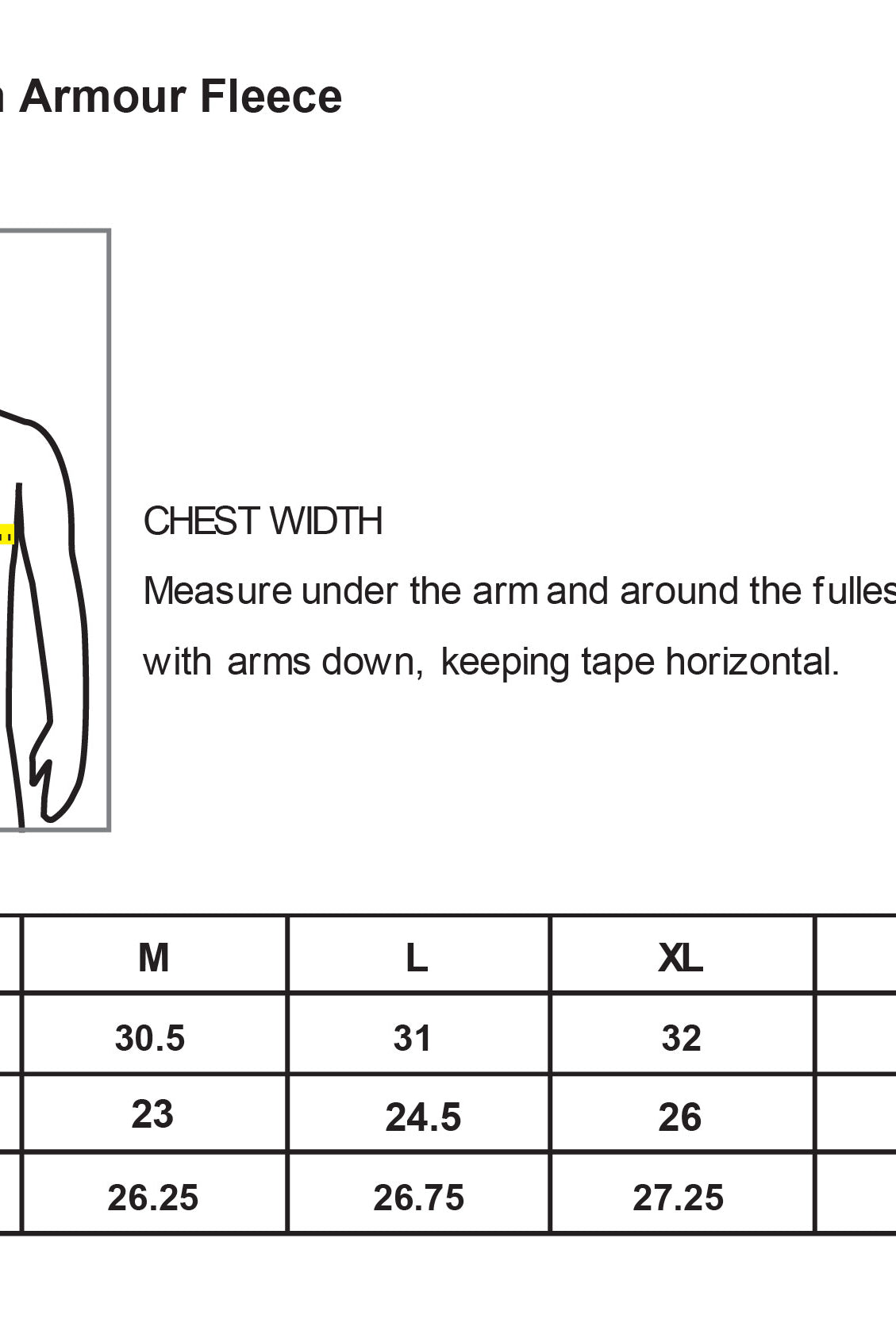 Old Dominion University, Club Sports - Volleyball, Under Armour - Storm Armour Fleece - Size Chart
