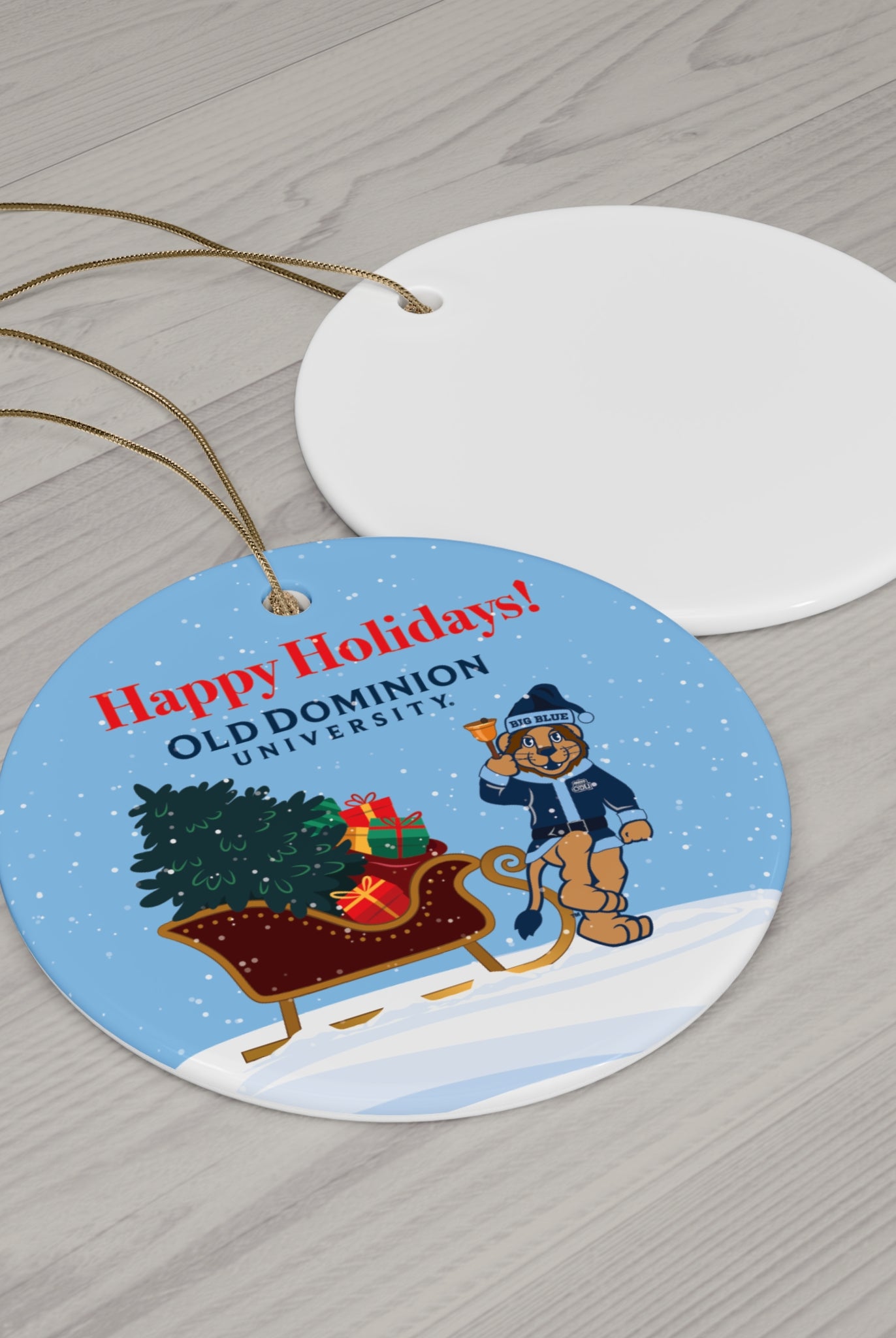 ODU, Happy Holidays!, Old Dominion University, Big Blue, Ceramic Ornament, Circle