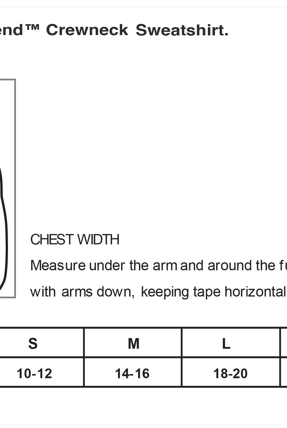 Old Dominion University, Full Logo, Nurse Anesthesia, Youth Heavy Blend™ Crewneck Sweatshirt - Size Chart