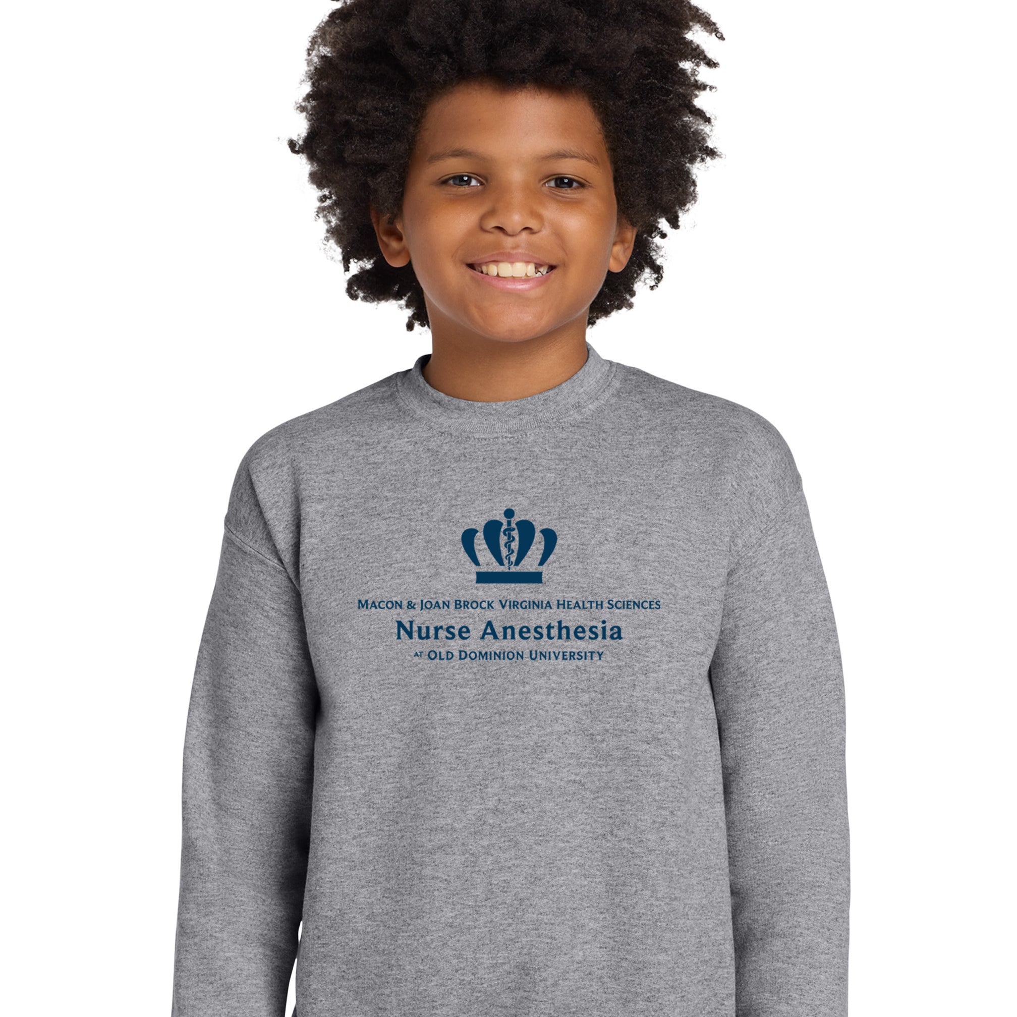 Old Dominion University, Full Logo, Nurse Anesthesia, Youth Heavy Blend™ Crewneck Sweatshirt - Gray