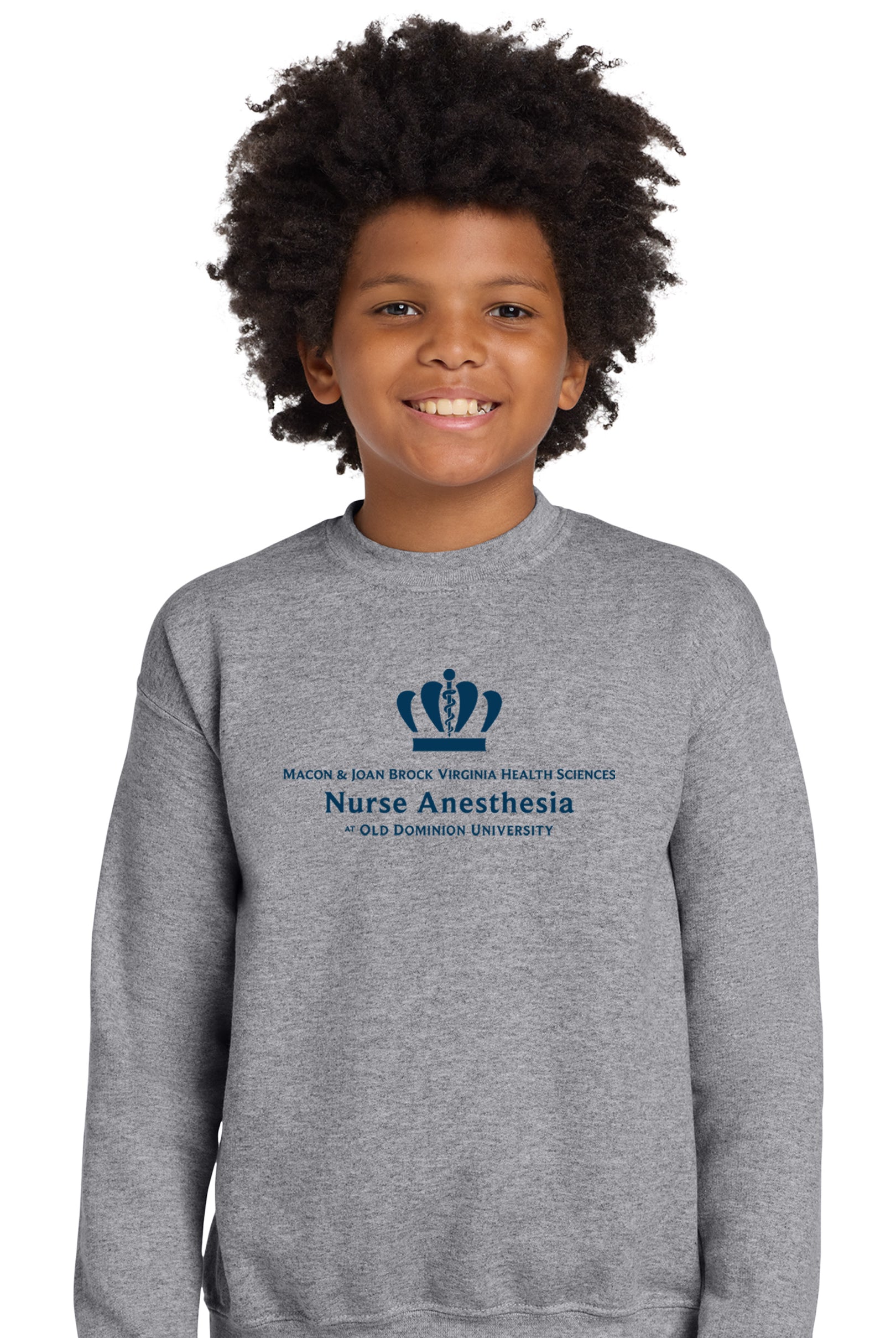 Old Dominion University, Full Logo, Nurse Anesthesia, Youth Heavy Blend™ Crewneck Sweatshirt - Gray
