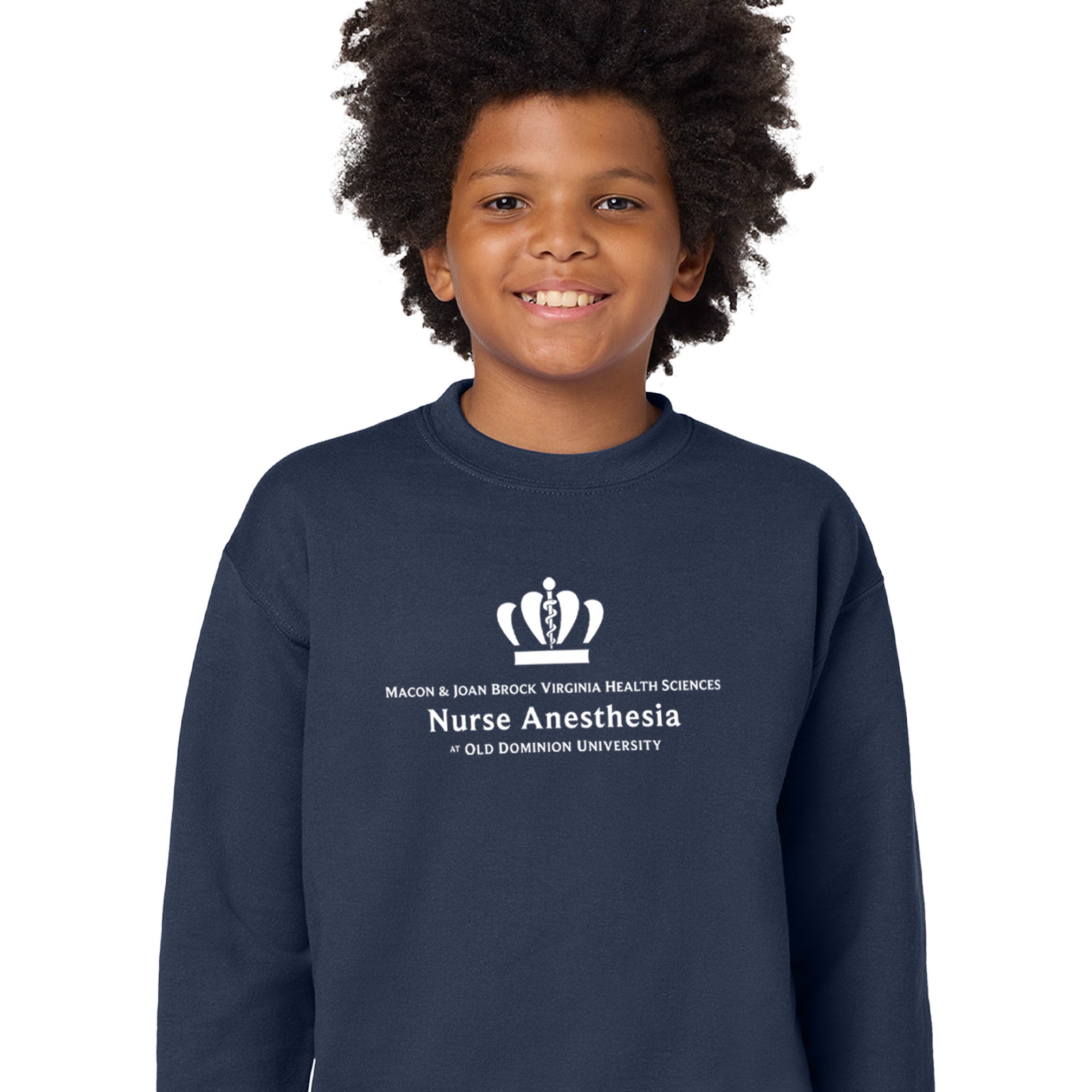 Old Dominion University, Full Logo, Nurse Anesthesia, Youth Heavy Blend™ Crewneck Sweatshirt - Navy