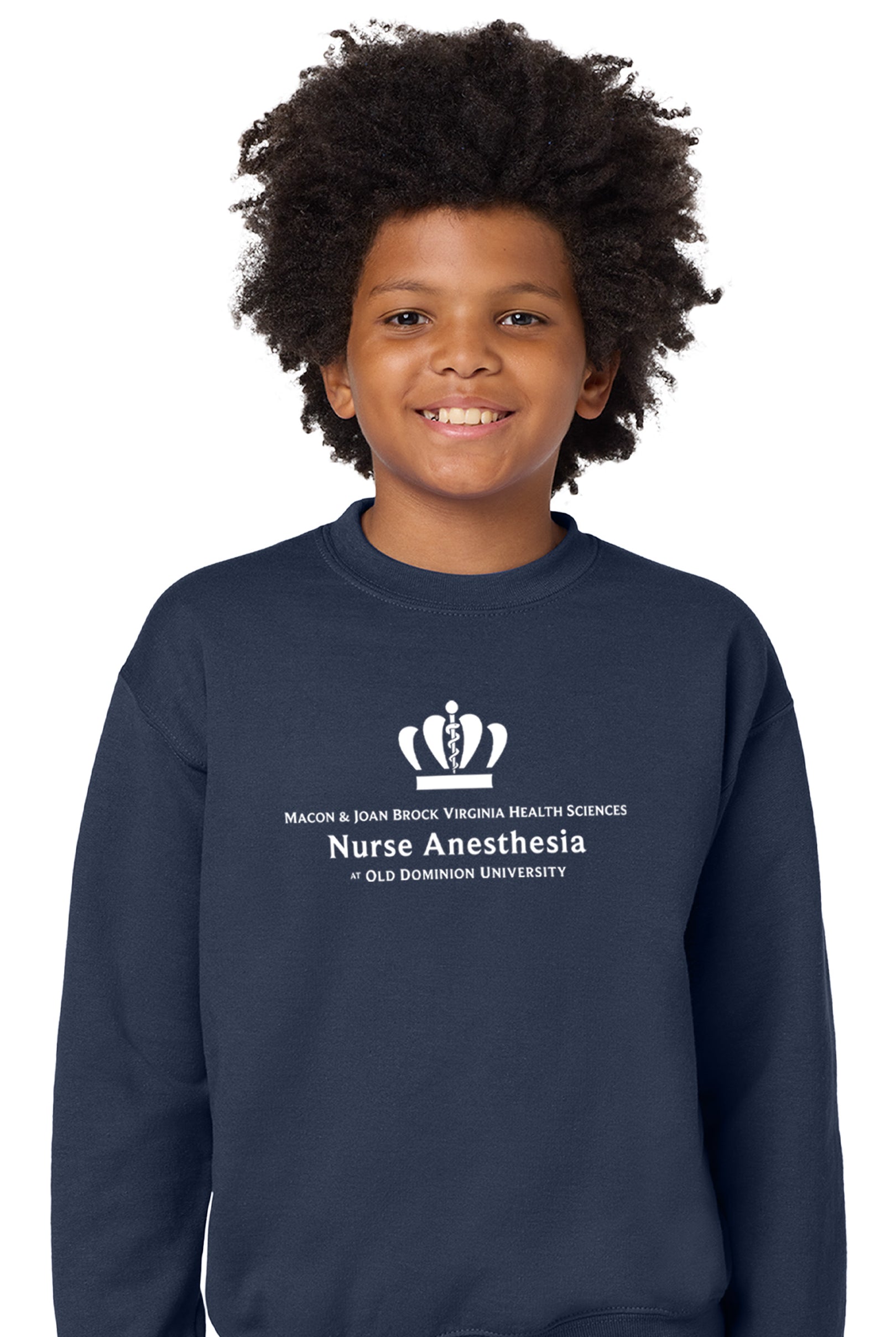 Old Dominion University, Full Logo, Nurse Anesthesia, Youth Heavy Blend™ Crewneck Sweatshirt - Navy