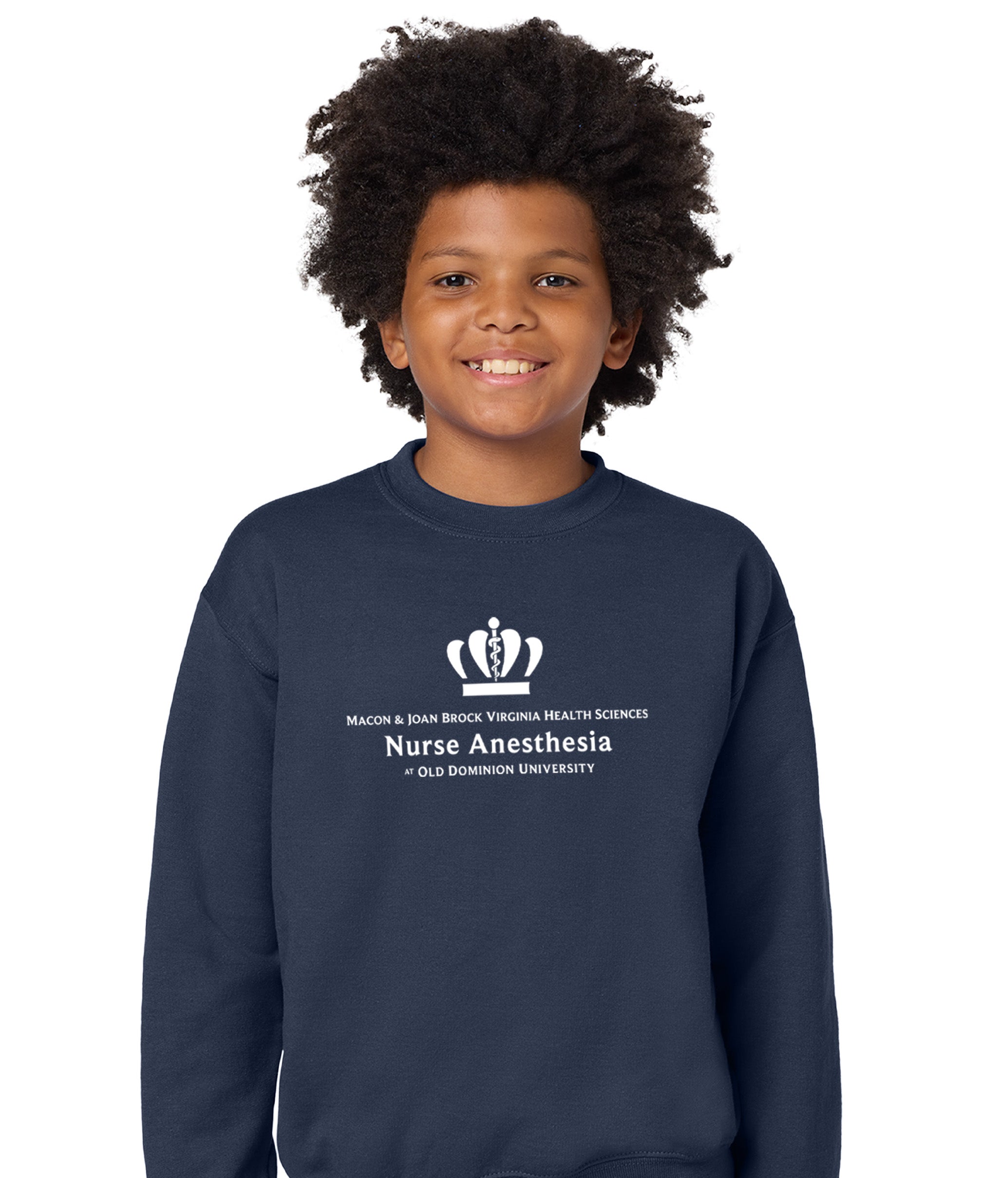 Old Dominion University, Full Logo, Nurse Anesthesia, Youth Heavy Blend™ Crewneck Sweatshirt - Navy
