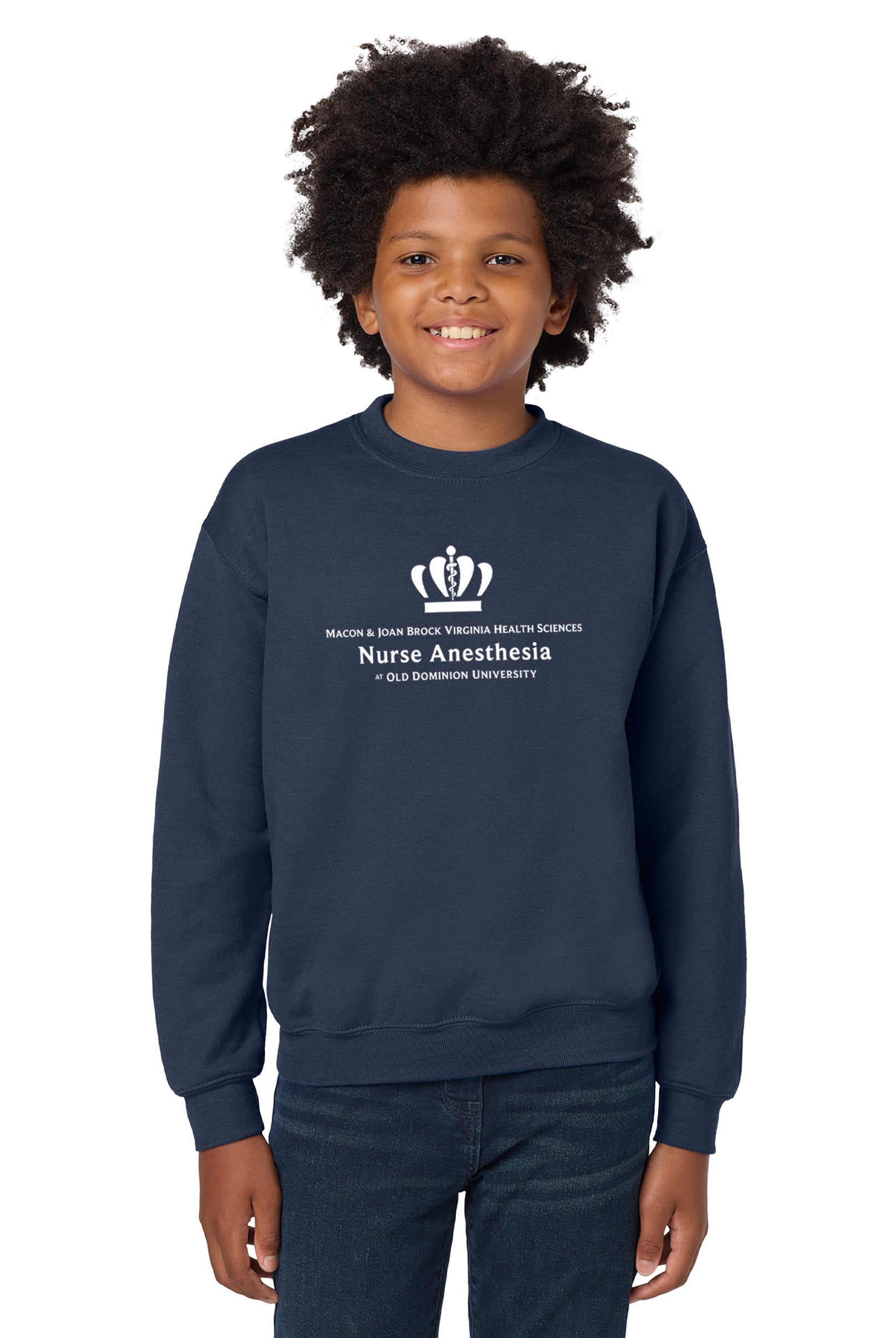Old Dominion University, Full Logo, Nurse Anesthesia, Youth Heavy Blend™ Crewneck Sweatshirt - Navy