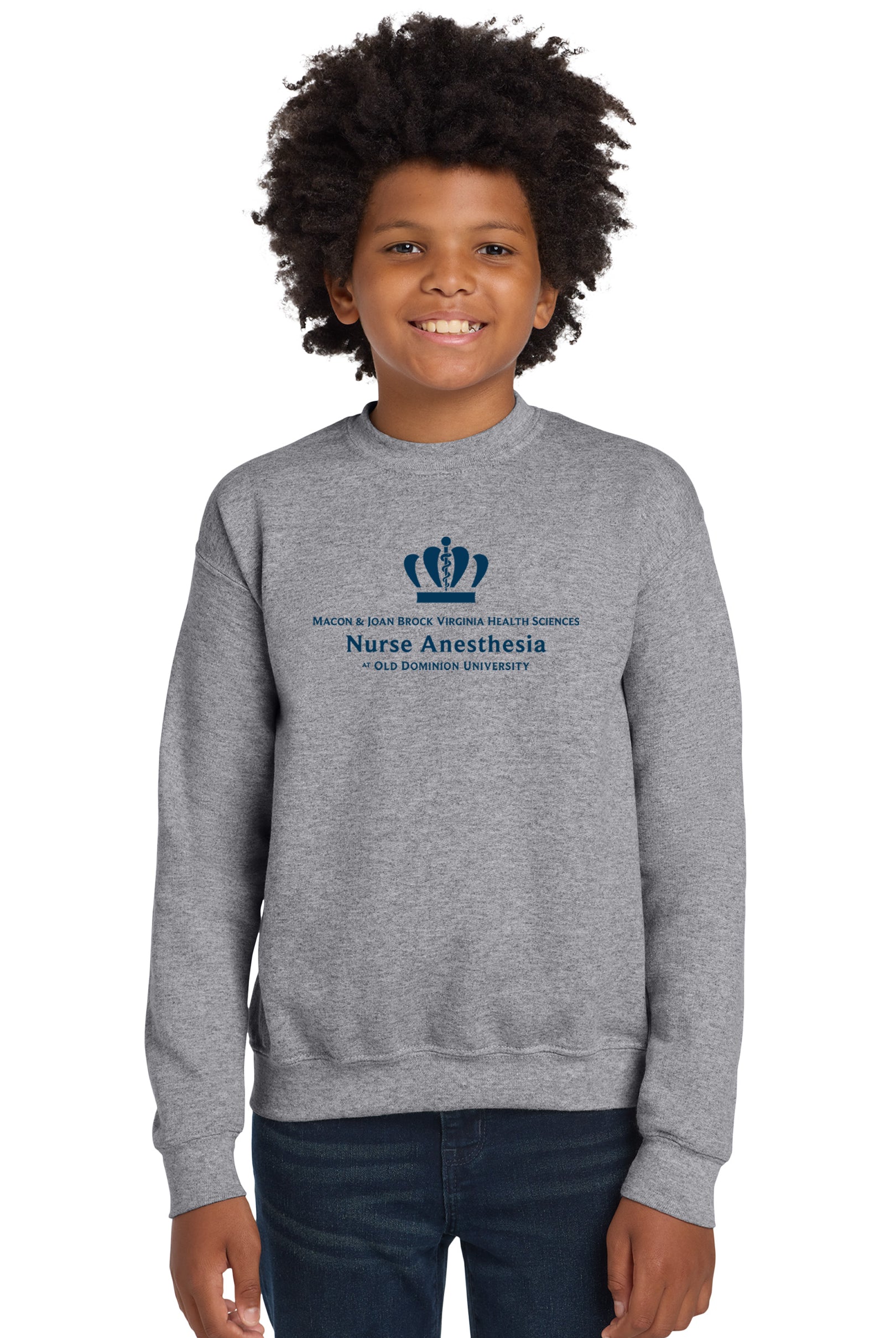 Old Dominion University, Full Logo, Nurse Anesthesia, Youth Heavy Blend™ Crewneck Sweatshirt - Gray