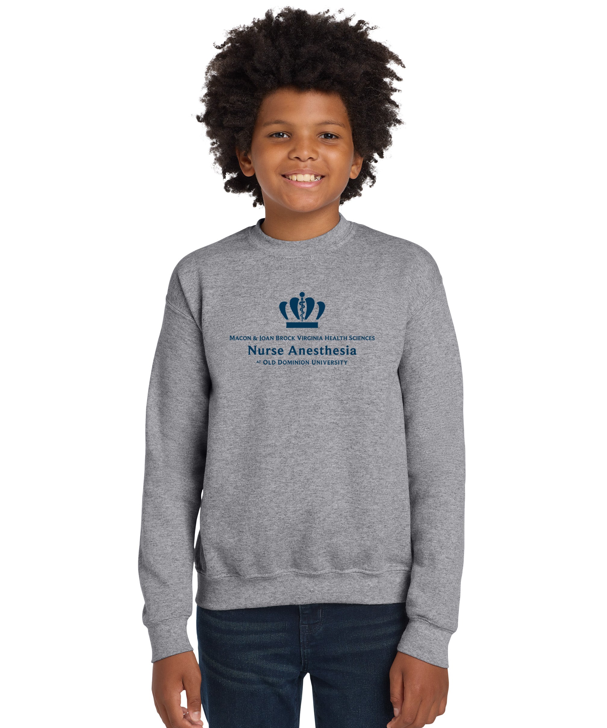 Old Dominion University, Full Logo, Nurse Anesthesia, Youth Heavy Blend™ Crewneck Sweatshirt - Gray