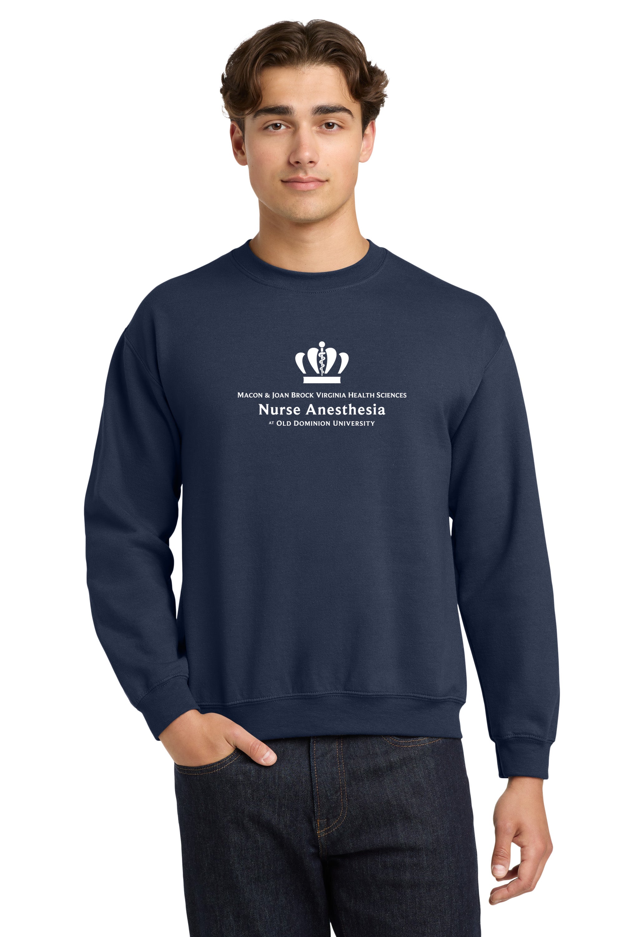 Old Dominion University, Full Logo, Nurse Anesthesia, Heavy Blend™ Crewneck Sweatshirt - Navy