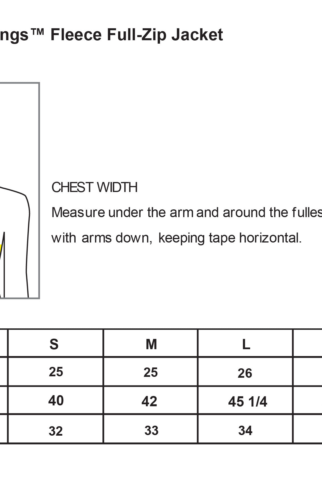 Old Dominion University, Club Sports - Voleyball, Women’s Benton Springs™ Fleece Full-Zip Jacket - Size Chart