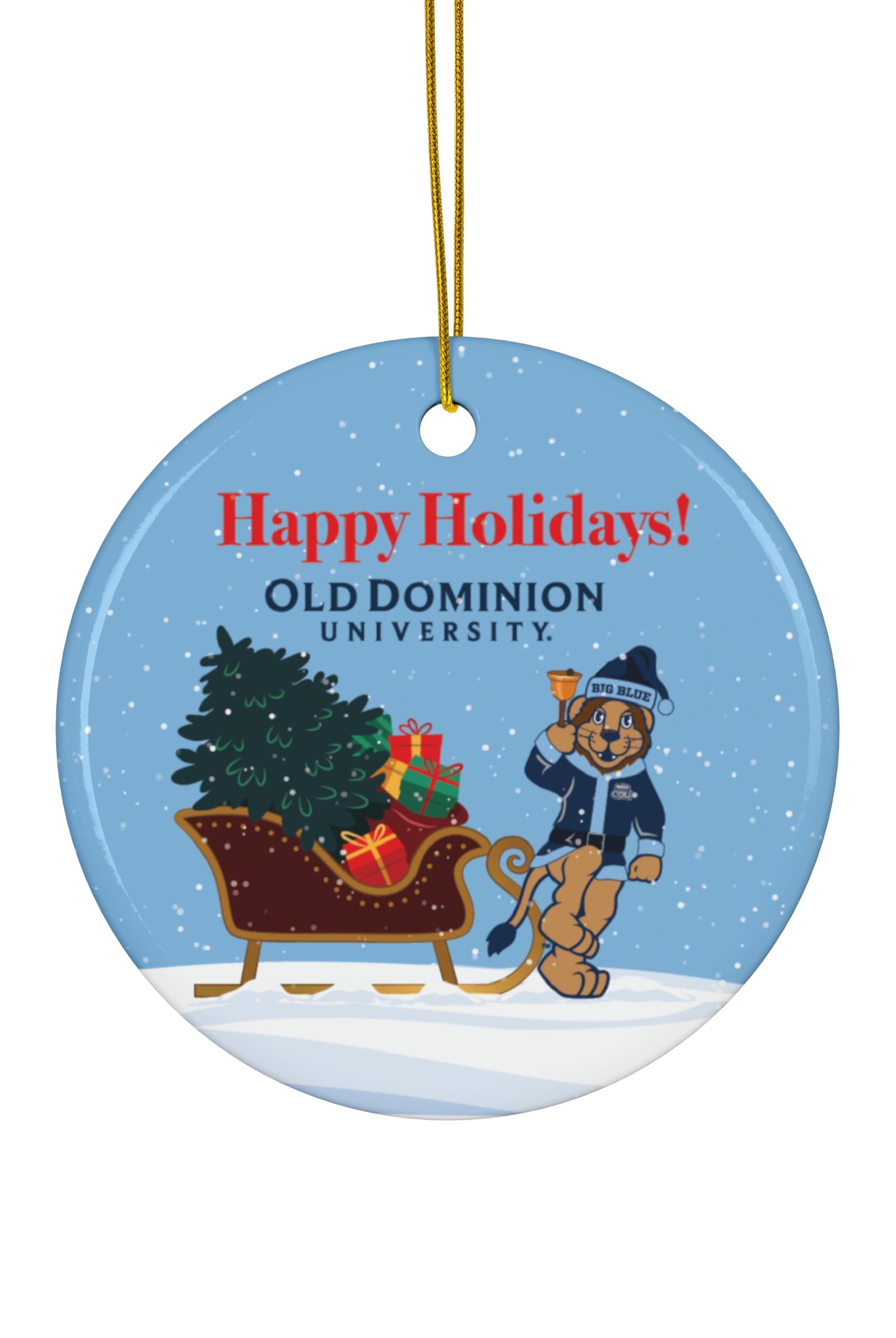 ODU, Happy Holidays!, Old Dominion University, Big Blue, Ceramic Ornament, Circle