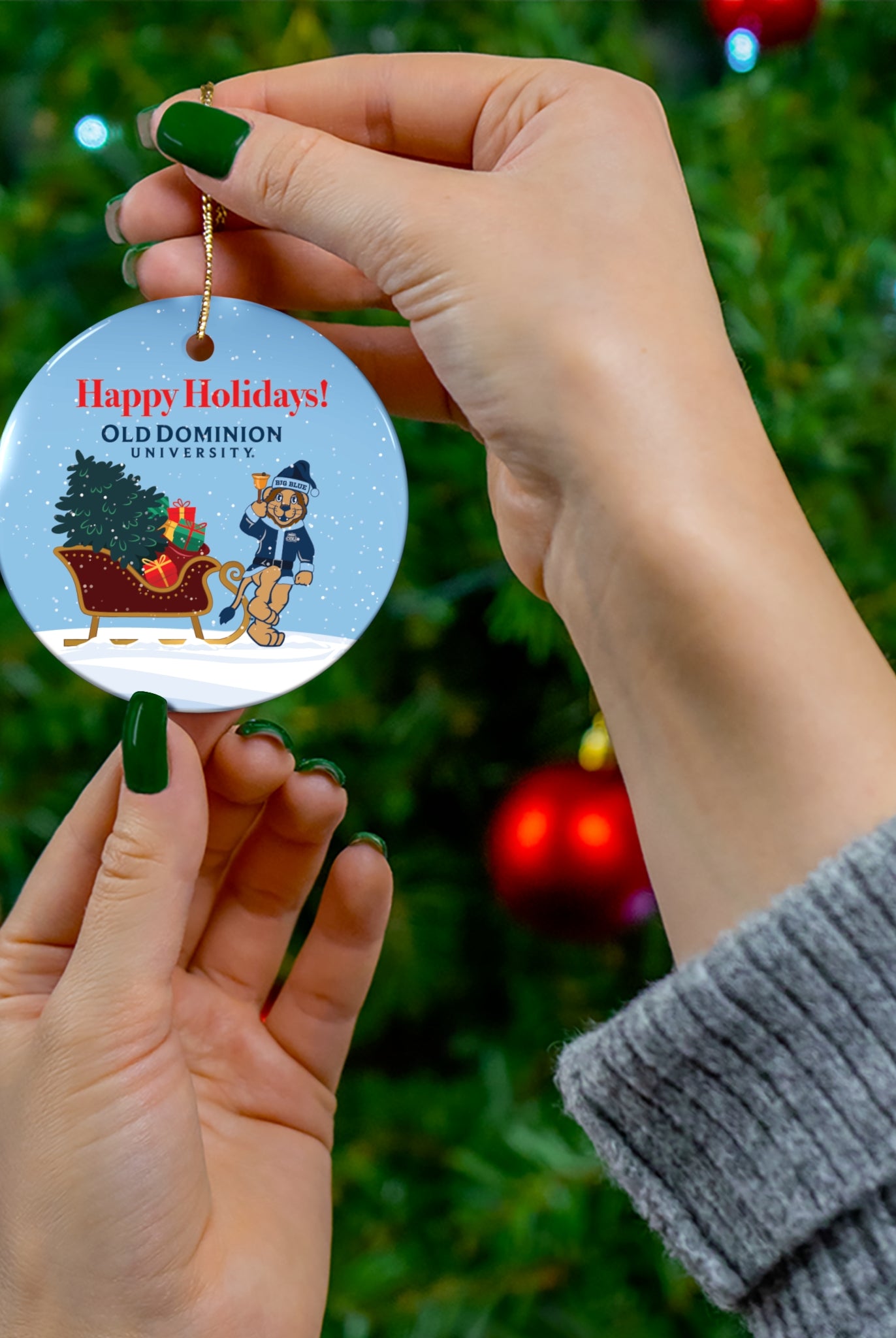 ODU, Happy Holidays!, Old Dominion University, Big Blue, Ceramic Ornament, Circle