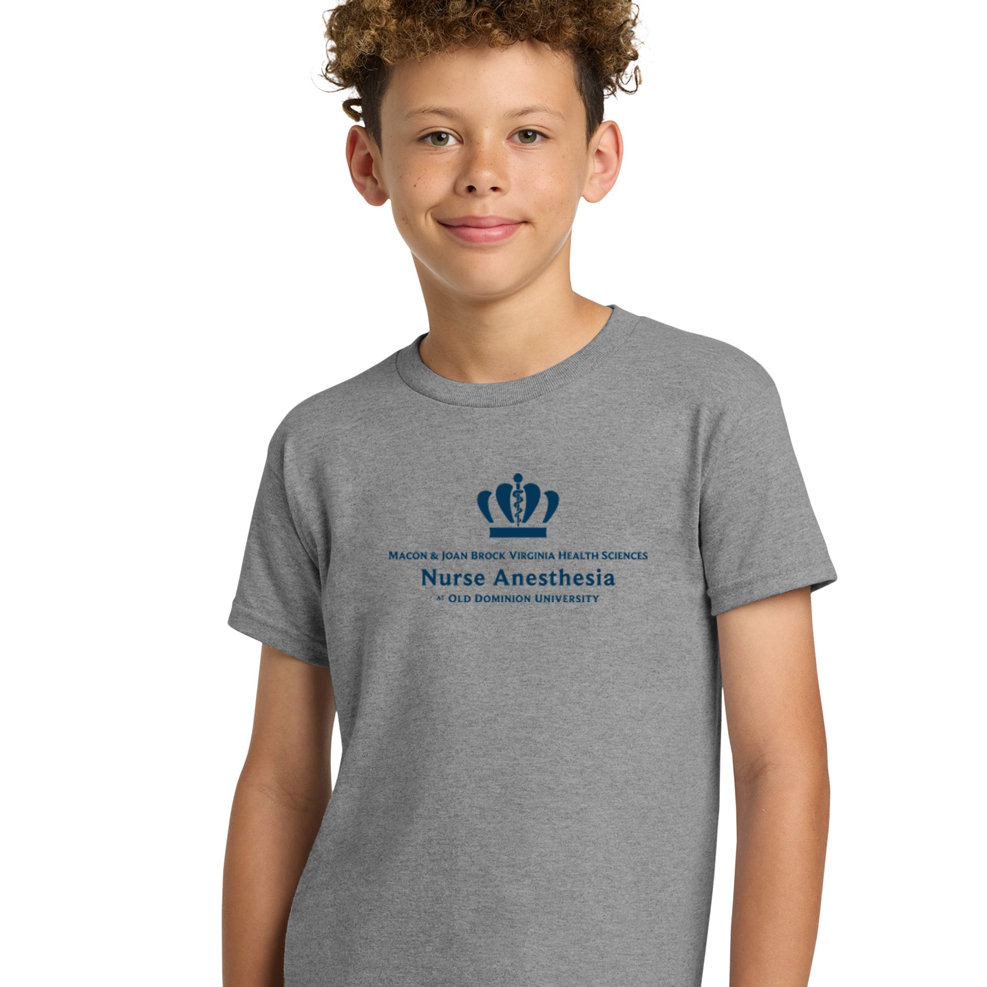 Old Dominion University, Full Logo, Nurse Anesthesia, Youth Heavy Cotton™ 100% Cotton T-Shirt - Sport Gray