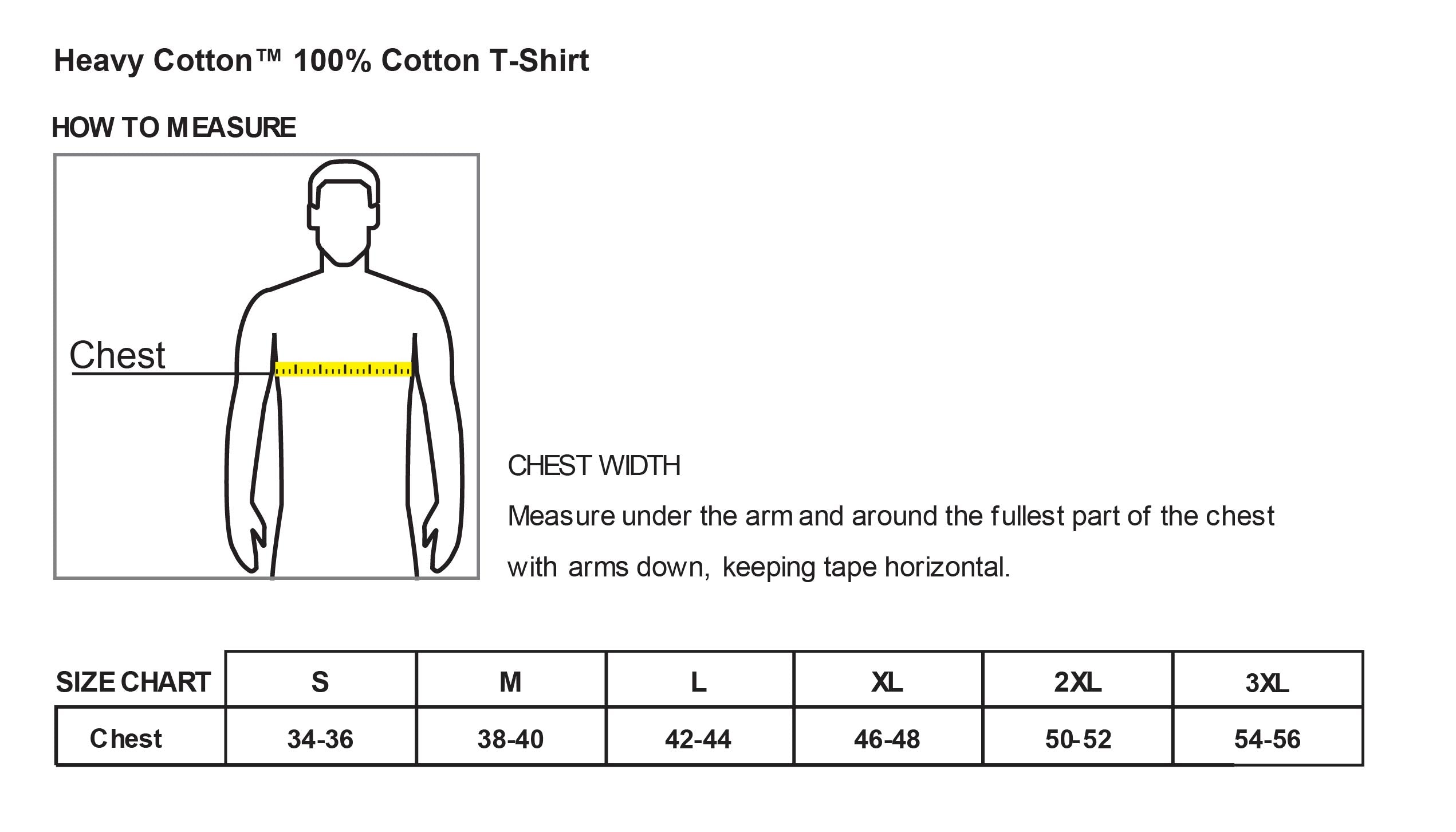 Old Dominion University, Nurse Anesthesia, Heavy Cotton™ 100% Cotton Long Sleeve T-Shirt - Size Chart