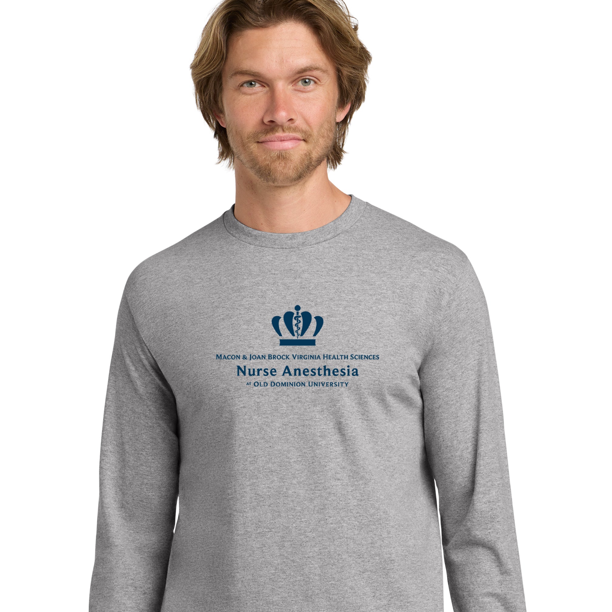 Old Dominion University, Full Logo, Nurse Anesthesia, Heavy Cotton™ 100% Cotton Long Sleeve T-Shirt - Gray