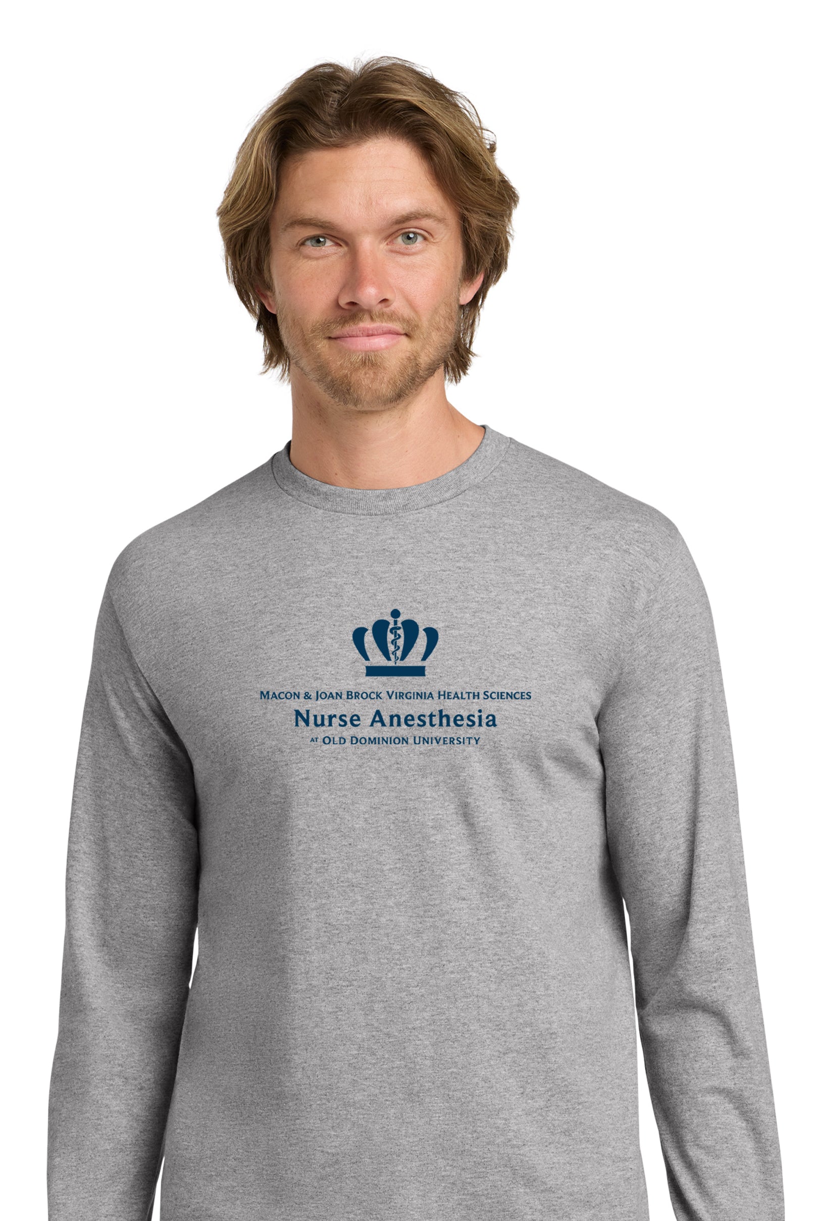 Old Dominion University, Full Logo, Nurse Anesthesia, Heavy Cotton™ 100% Cotton Long Sleeve T-Shirt - Gray