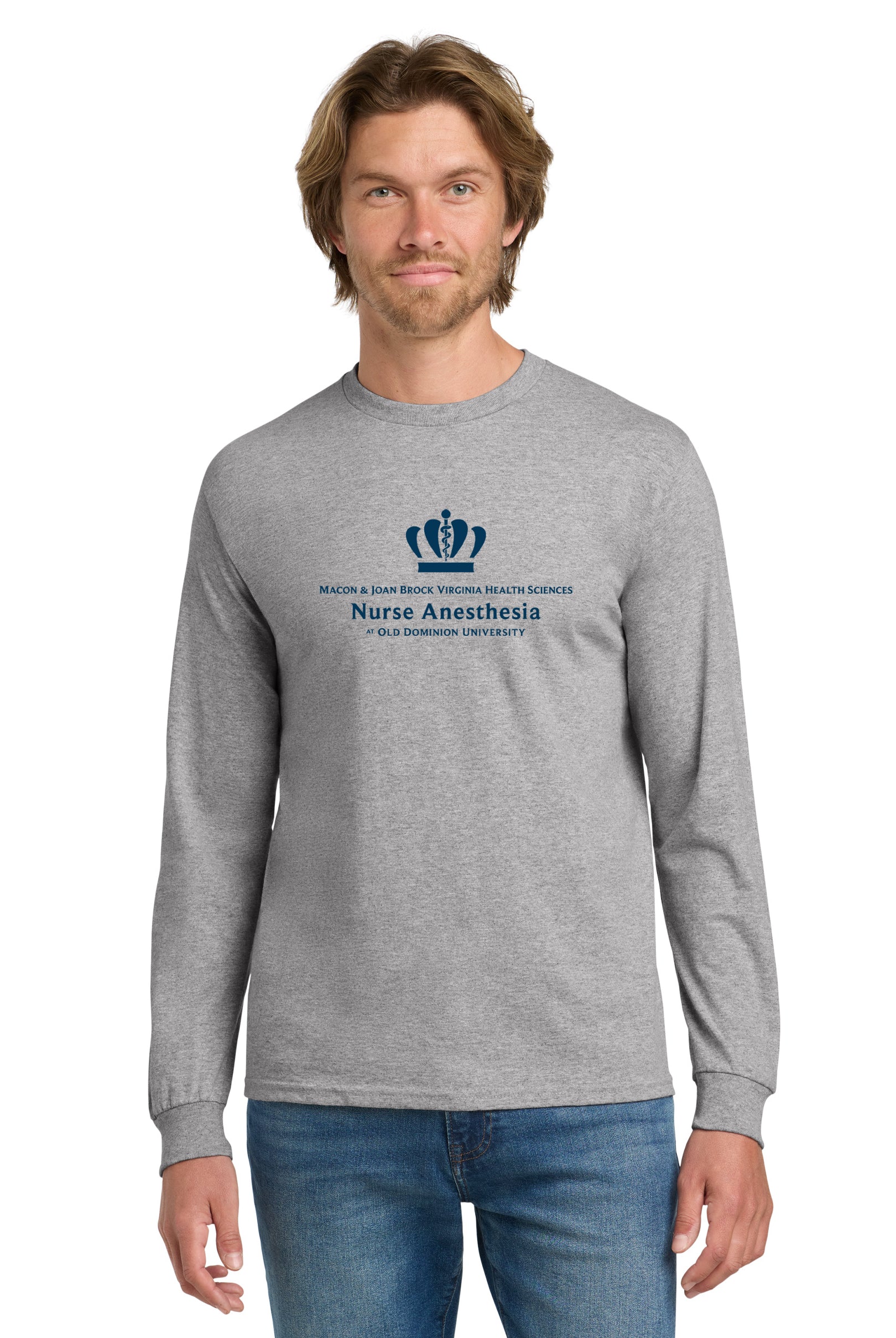Old Dominion University, Full Logo, Nurse Anesthesia, Heavy Cotton™ 100% Cotton Long Sleeve T-Shirt - Gray