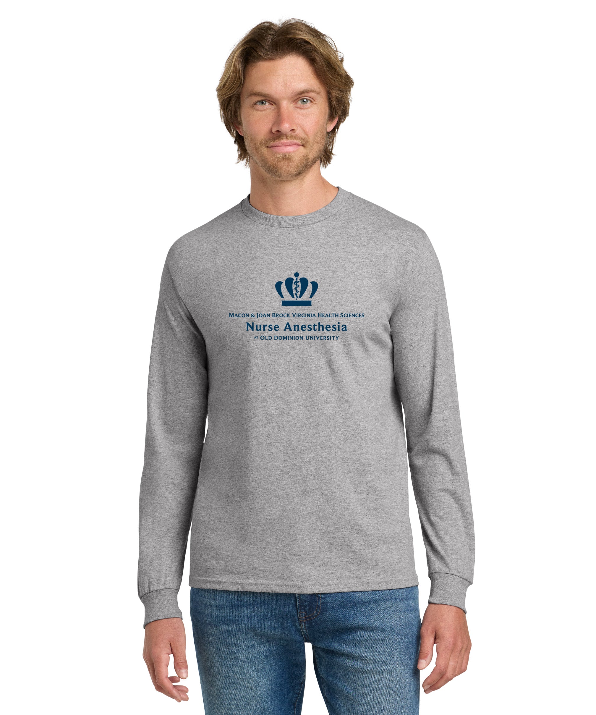 Old Dominion University, Full Logo, Nurse Anesthesia, Heavy Cotton™ 100% Cotton Long Sleeve T-Shirt - Gray