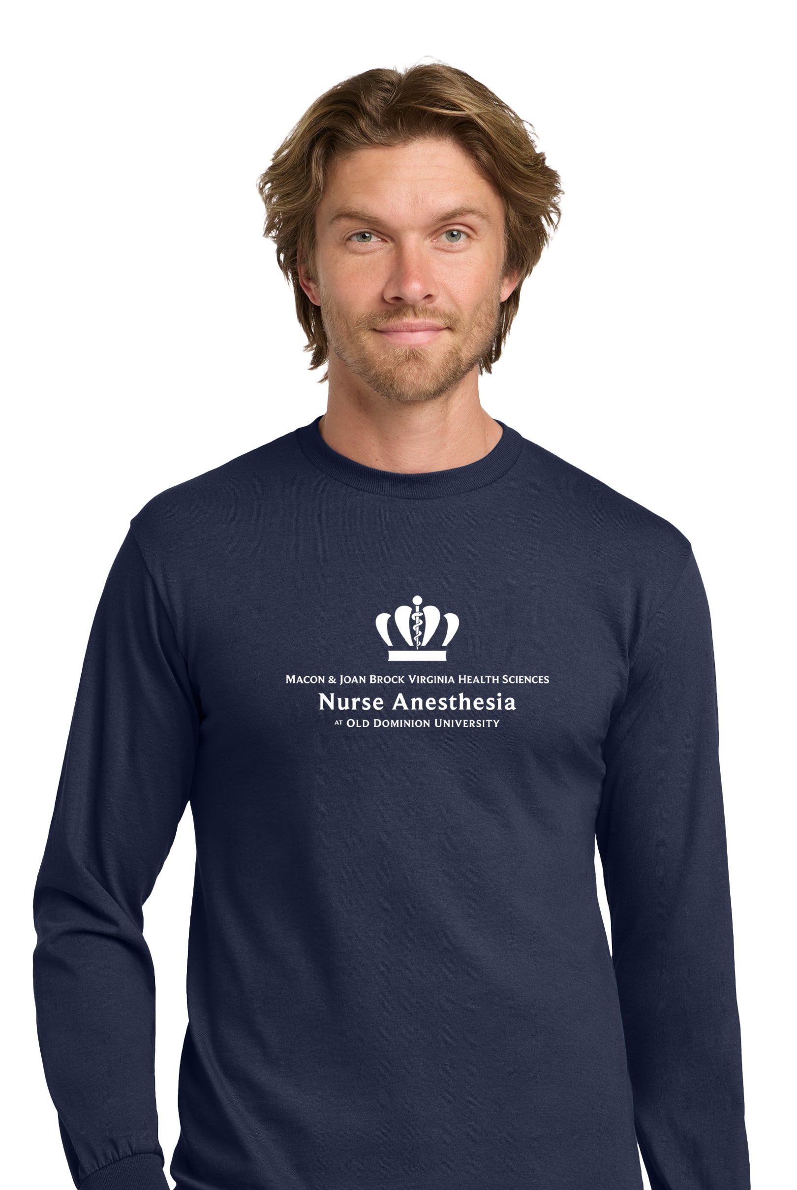 Old Dominion University, Full Logo, Nurse Anesthesia, Heavy Cotton™ 100% Cotton Long Sleeve T-Shirt - Navy