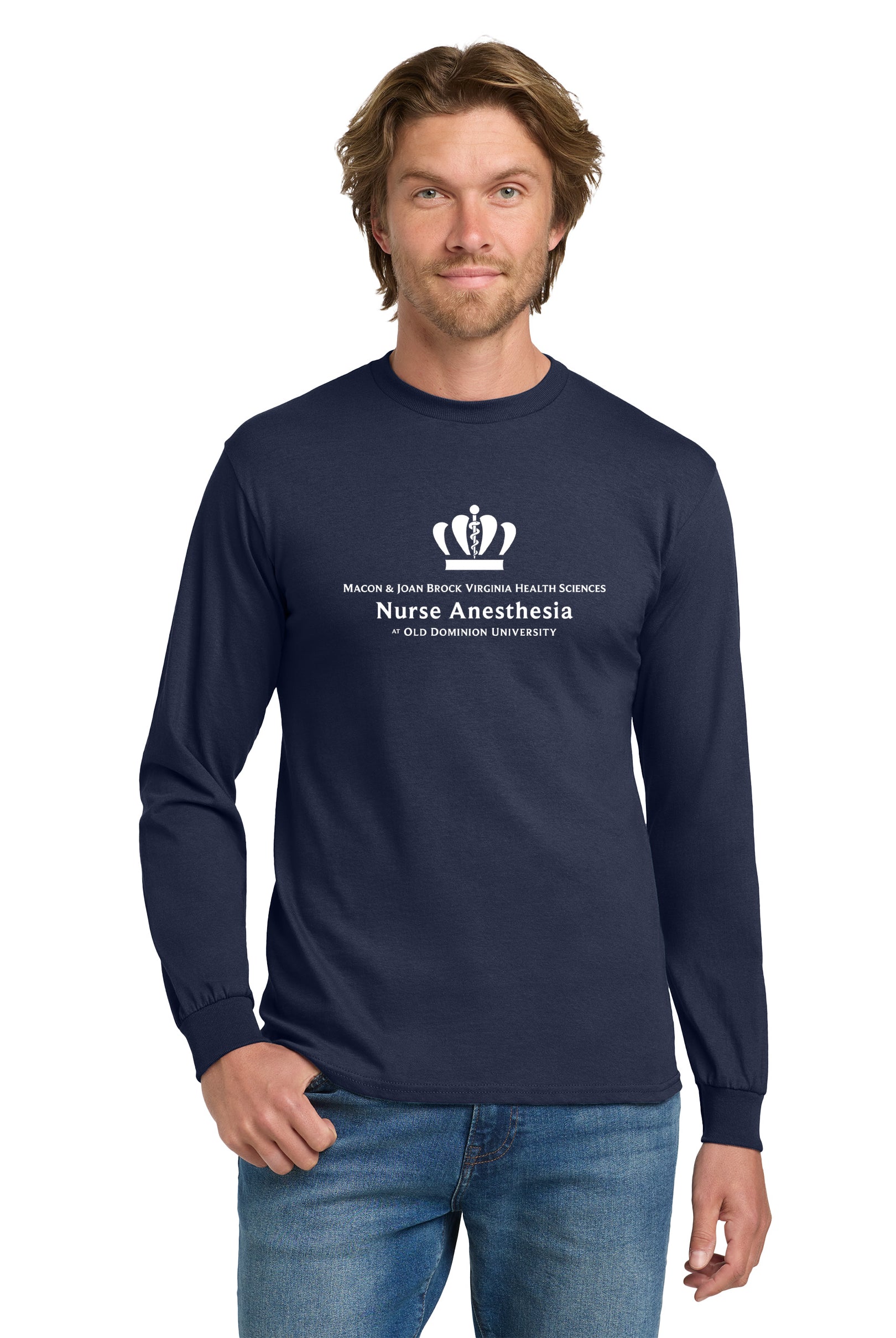 Old Dominion University, Full Logo, Nurse Anesthesia, Heavy Cotton™ 100% Cotton Long Sleeve T-Shirt - Navy