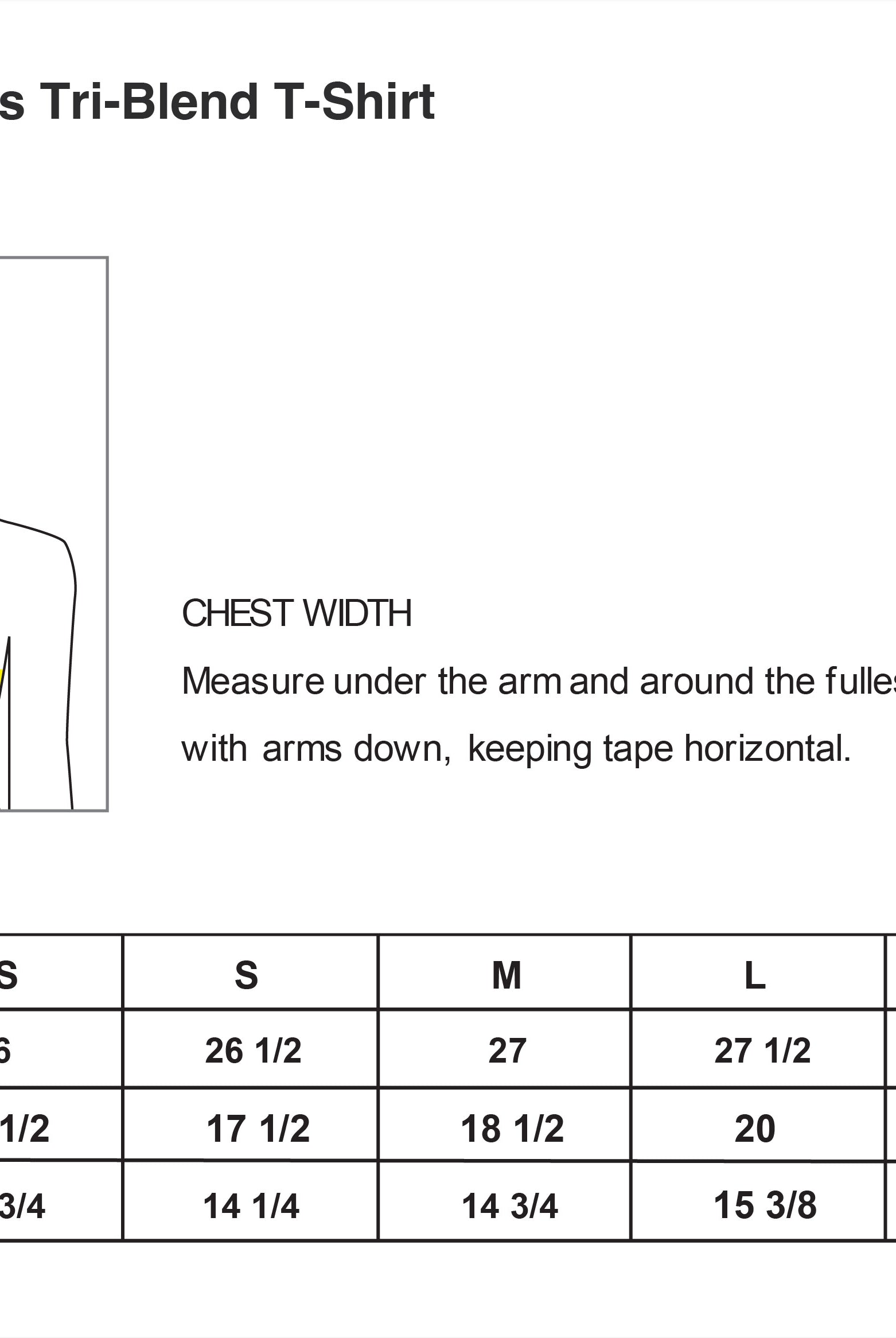 Old Dominion University, ODU Best MOM, Bonus Mom, Women’s Tri-Blend T-Shirt - Size Chart