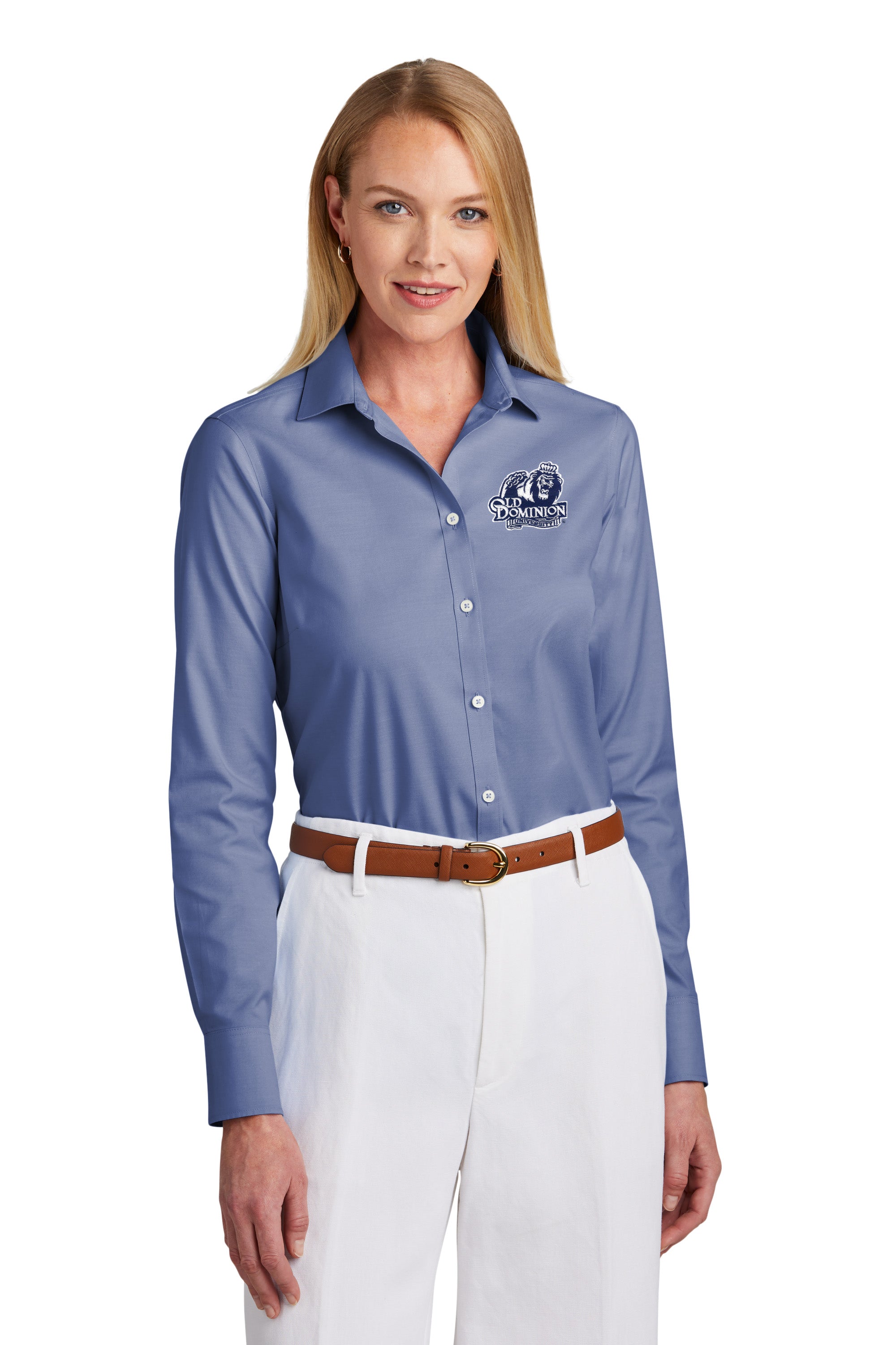 Old Dominion University, Brooks Brothers® Women’s Wrinkle-Free Stretch Pinpoint Shirt- Cobalt Blue
