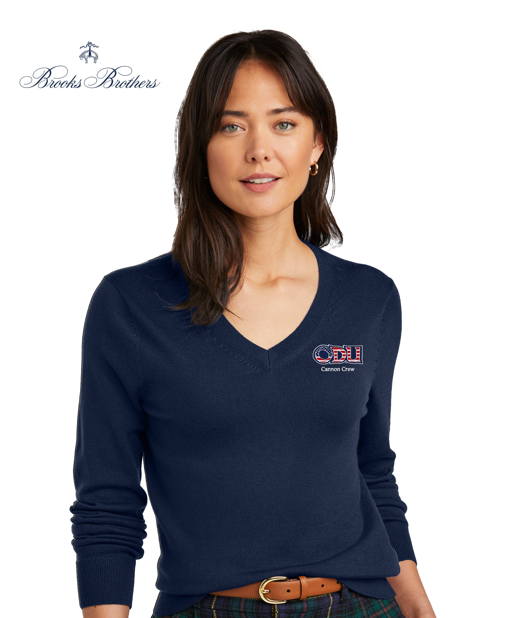 Old Dominion University, ODU Military - Cannon Crew, Women’s Washable Merino V-Neck Sweater -Navy