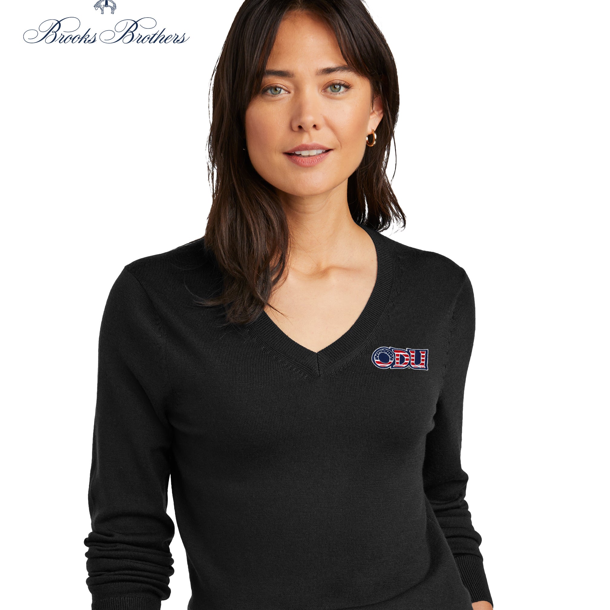 Old Dominion University, ODU Military - Military Logo, Women’s Washable Merino V-Neck Sweater - Black