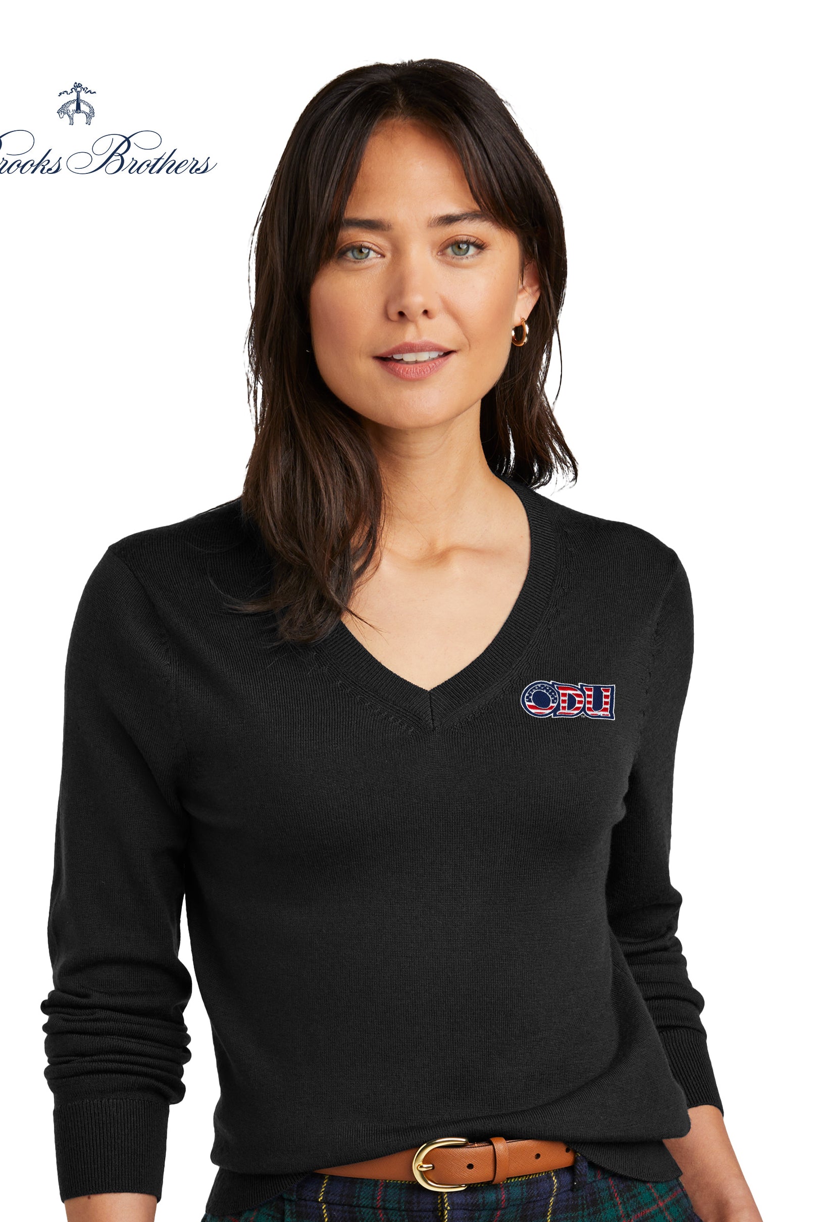 Old Dominion University, ODU Military - Military Logo, Women’s Washable Merino V-Neck Sweater - Black