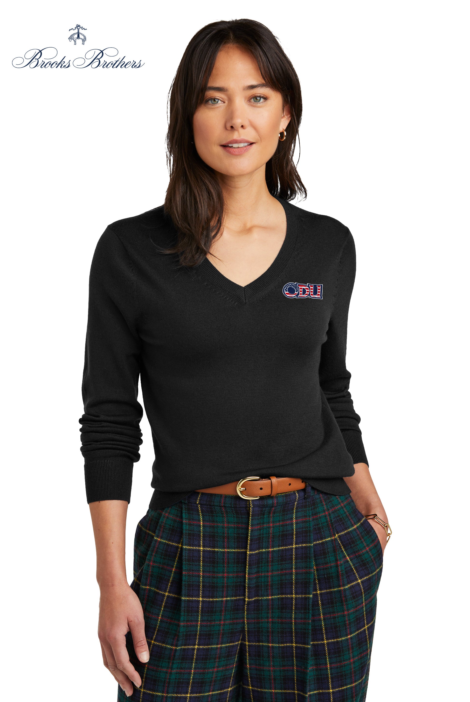 Old Dominion University, ODU Military - Military Logo, Women’s Washable Merino V-Neck Sweater - Black