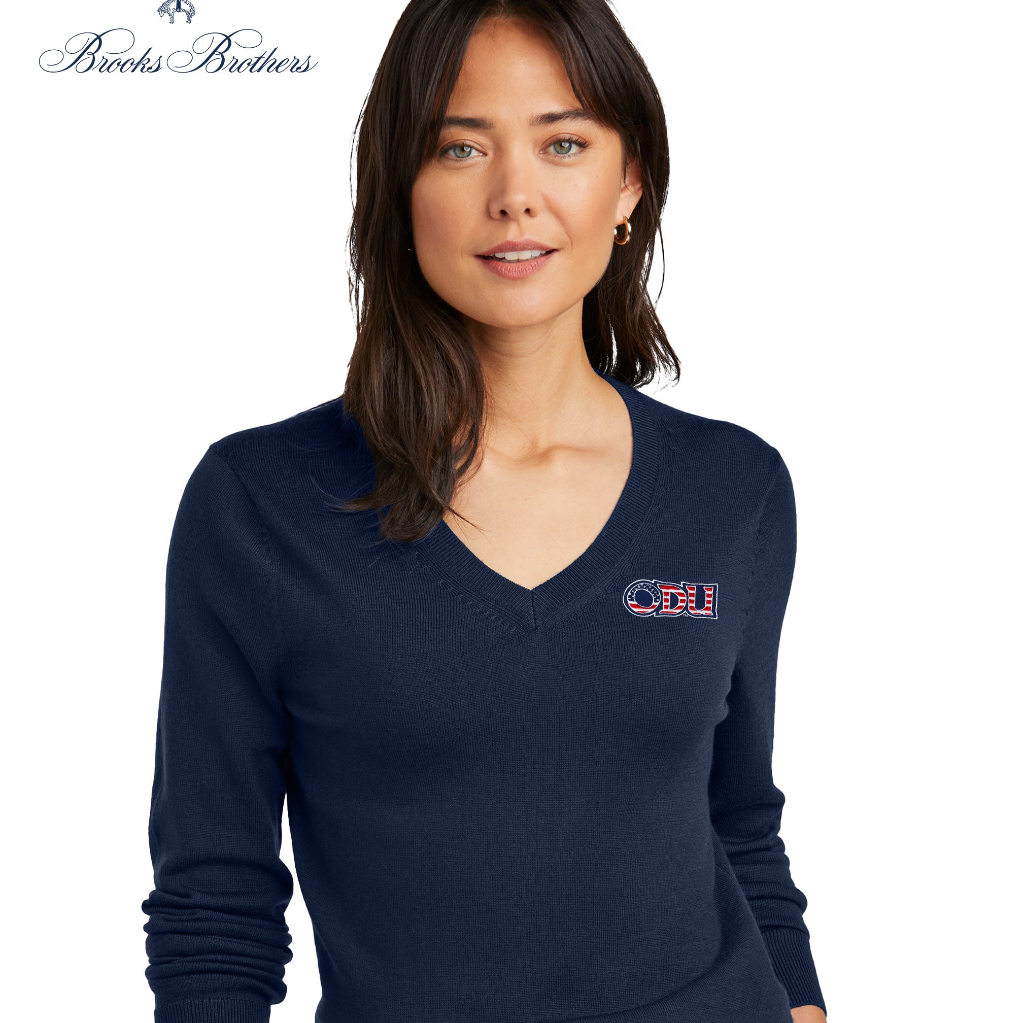 Old Dominion University, ODU Military - Military Logo, Women’s Washable Merino V-Neck Sweater - Navy
