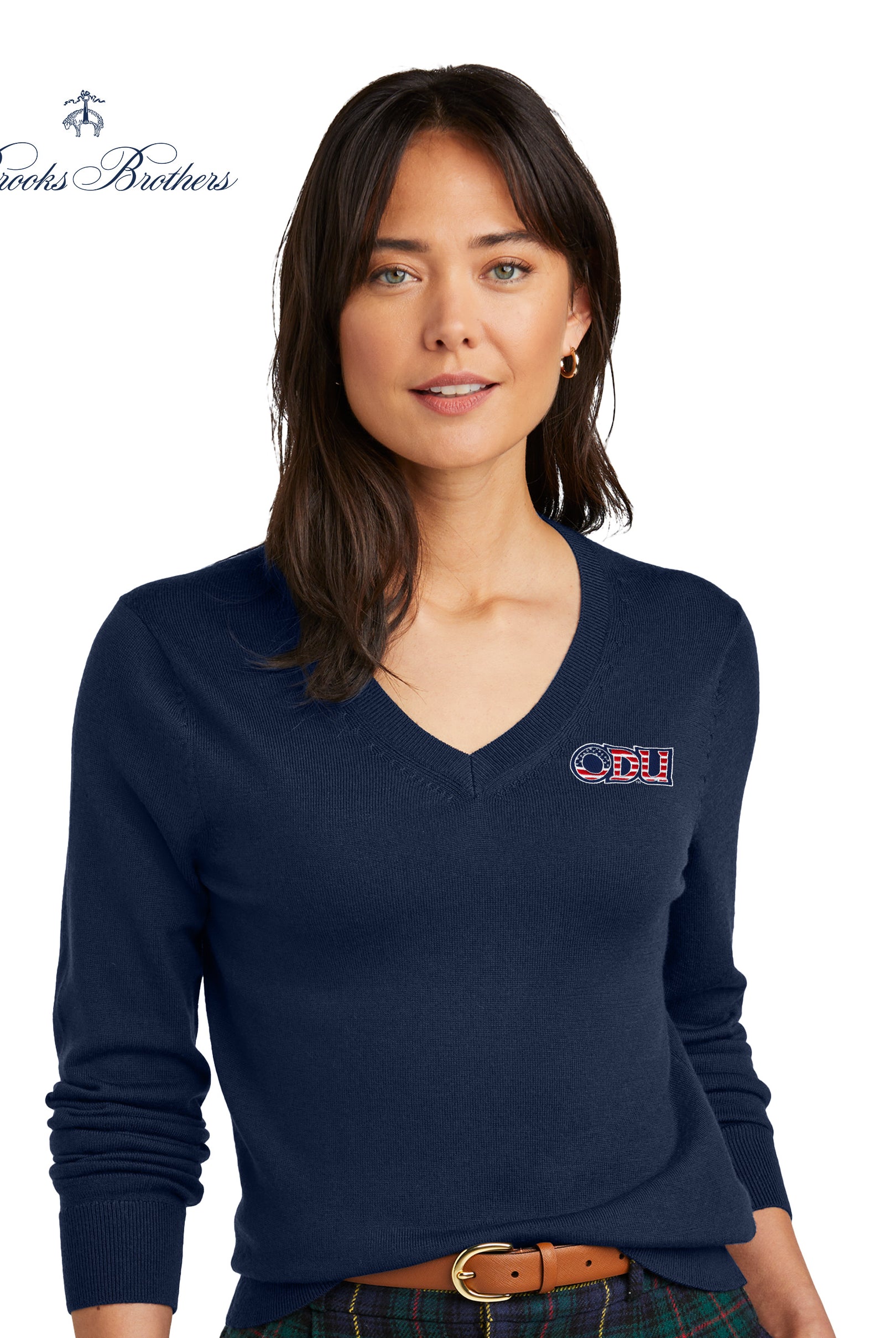 Old Dominion University, ODU Military - Military Logo, Women’s Washable Merino V-Neck Sweater - Navy