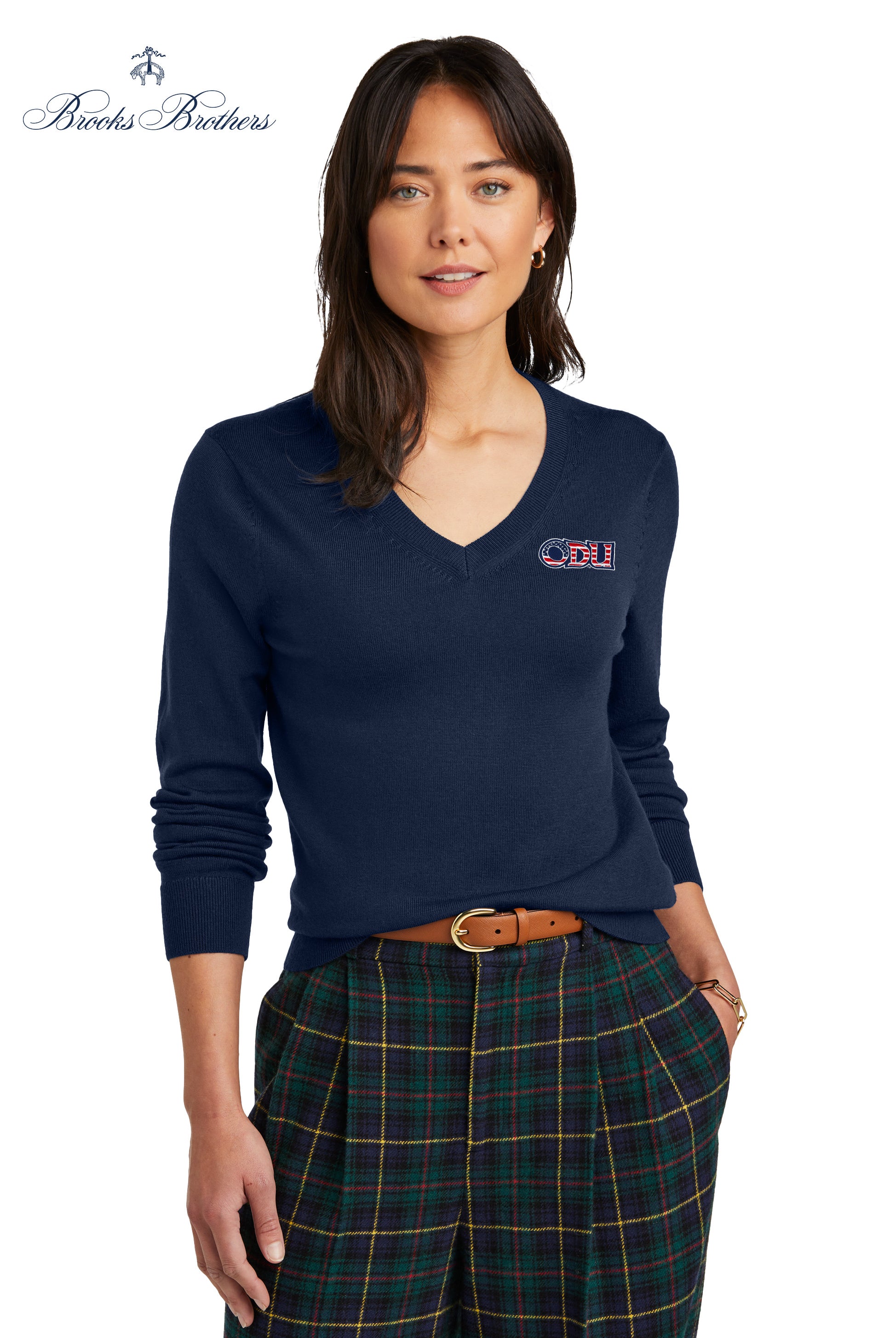 Old Dominion University, ODU Military - Military Logo, Women’s Washable Merino V-Neck Sweater - Navy