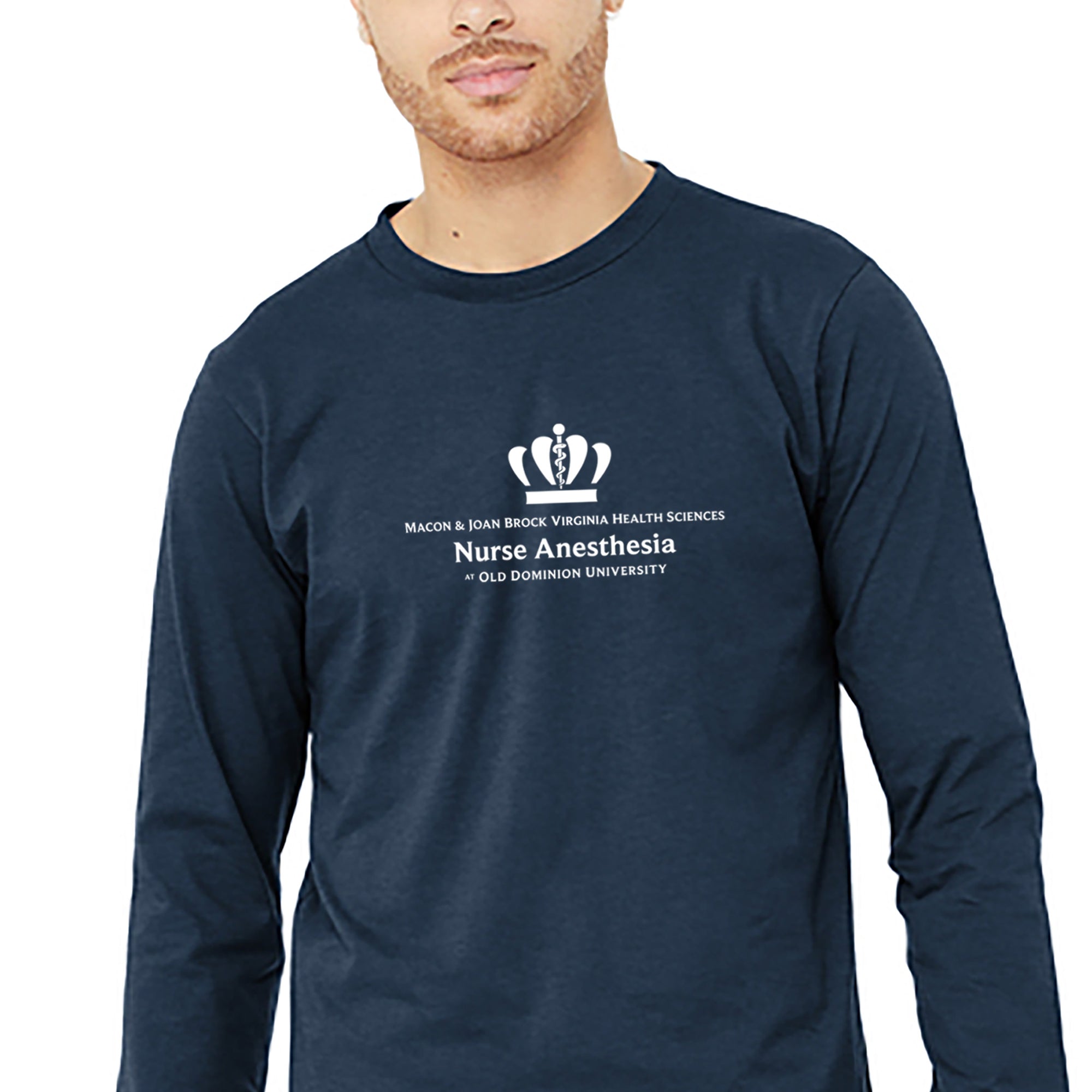 Old Dominion University, Full Logo, Nurse Anesthesia, Unisex Heather CVC Long Sleeve Tee - Navy