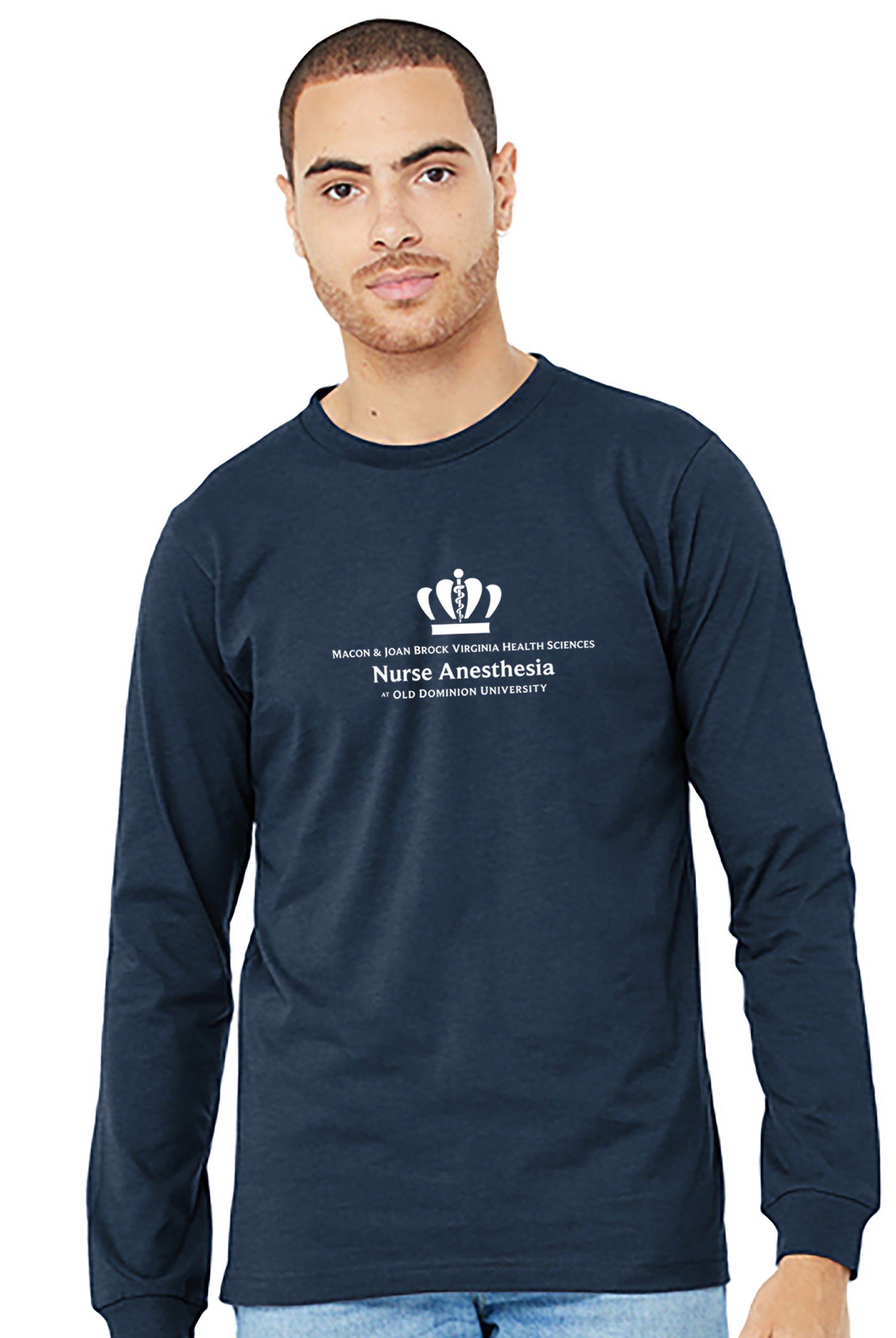 Old Dominion University, Full Logo, Nurse Anesthesia, Unisex Heather CVC Long Sleeve Tee - Navy