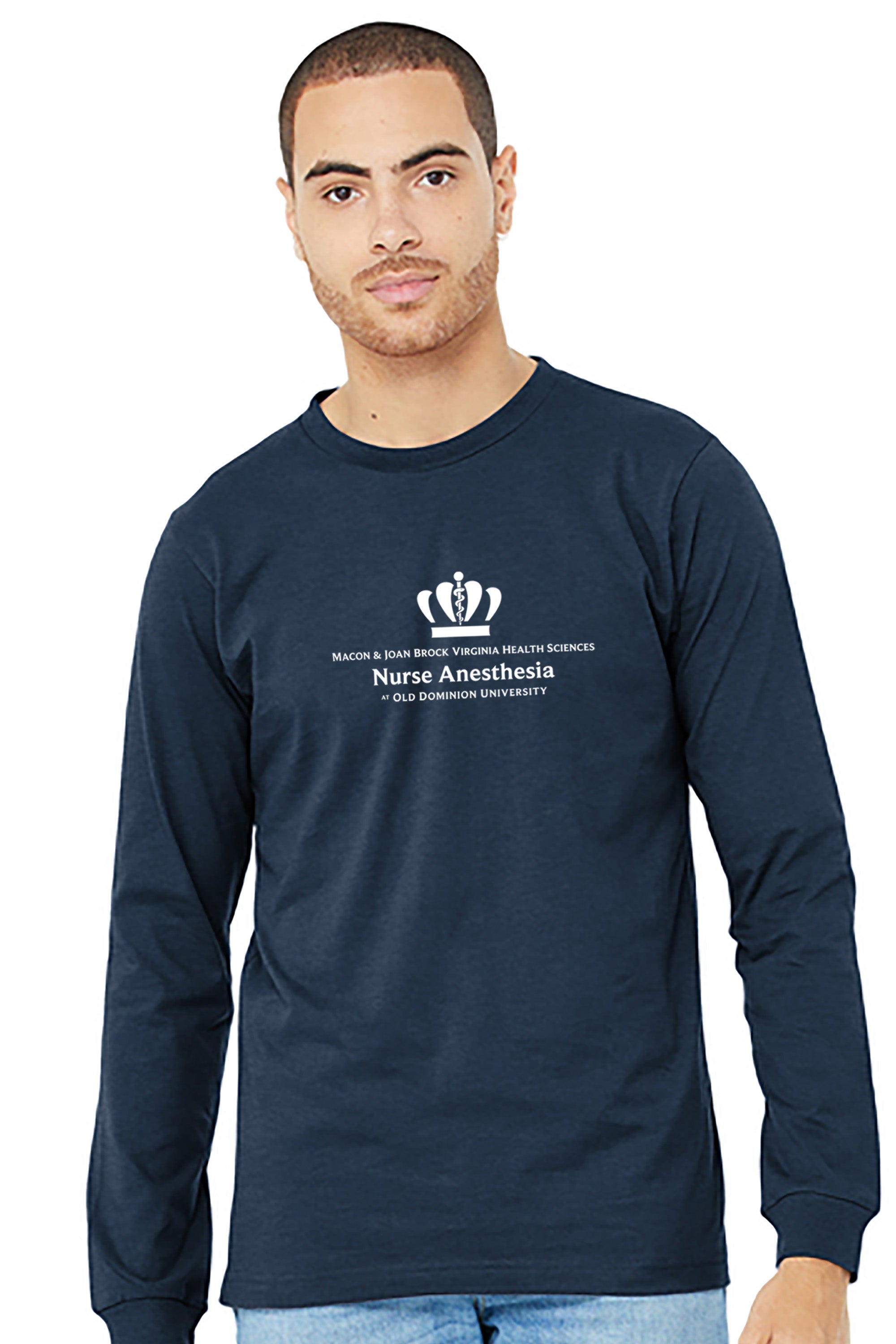 Old Dominion University, Full Logo, Nurse Anesthesia, Unisex Heather CVC Long Sleeve Tee - Navy