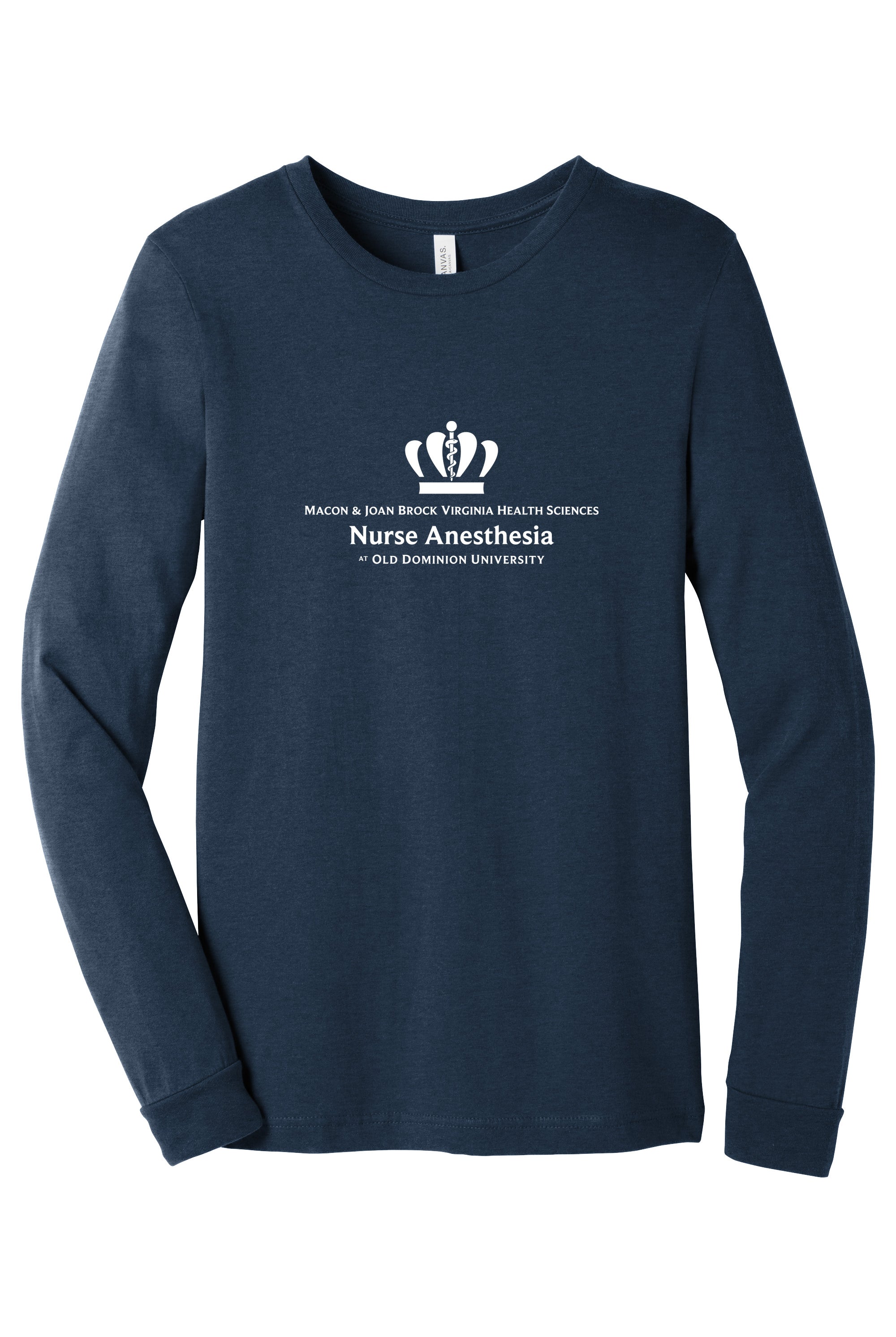 Old Dominion University, Full Logo, Nurse Anesthesia, Unisex Heather CVC Long Sleeve Tee - Navy
