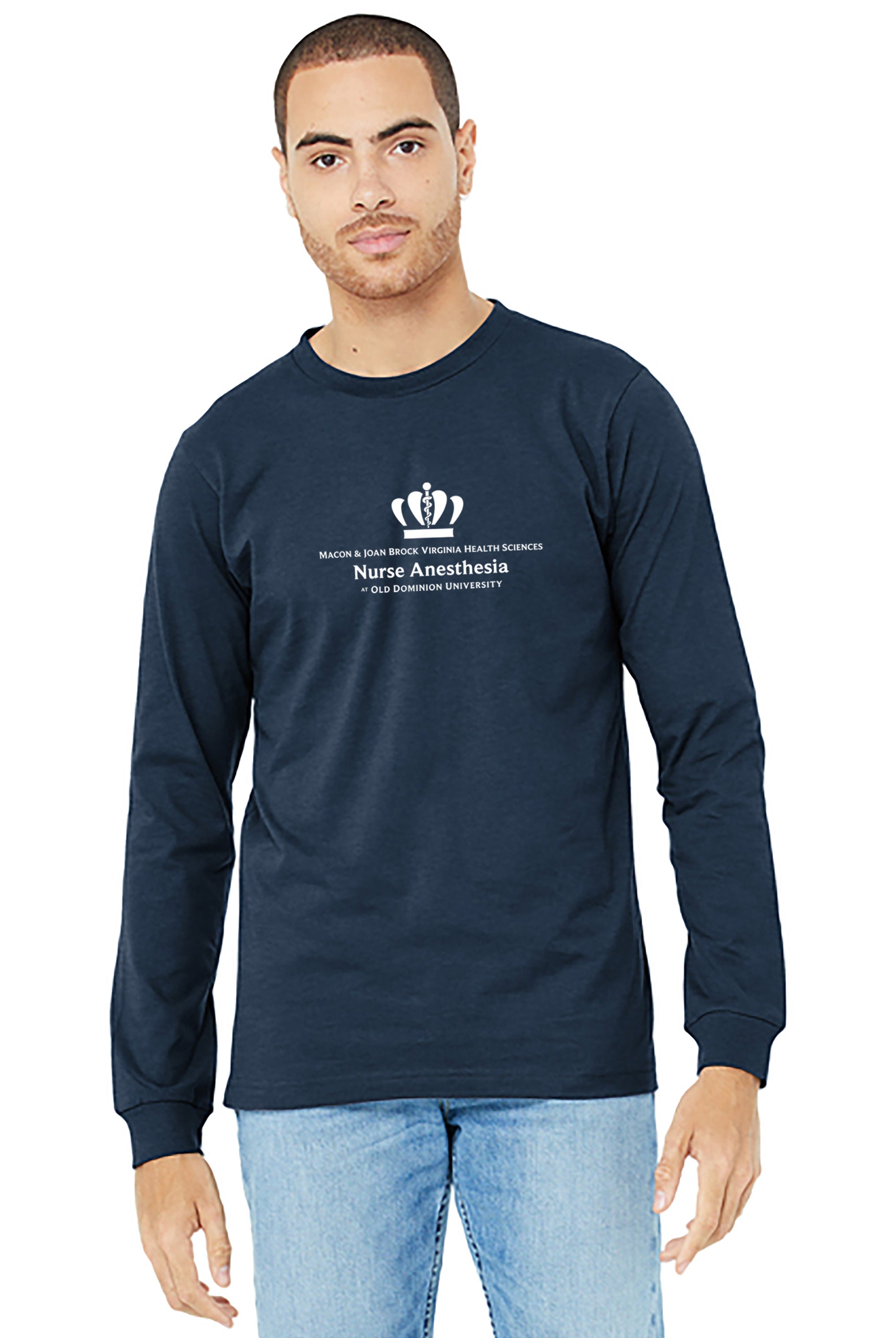 Old Dominion University, Full Logo, Nurse Anesthesia, Unisex Heather CVC Long Sleeve Tee - Navy