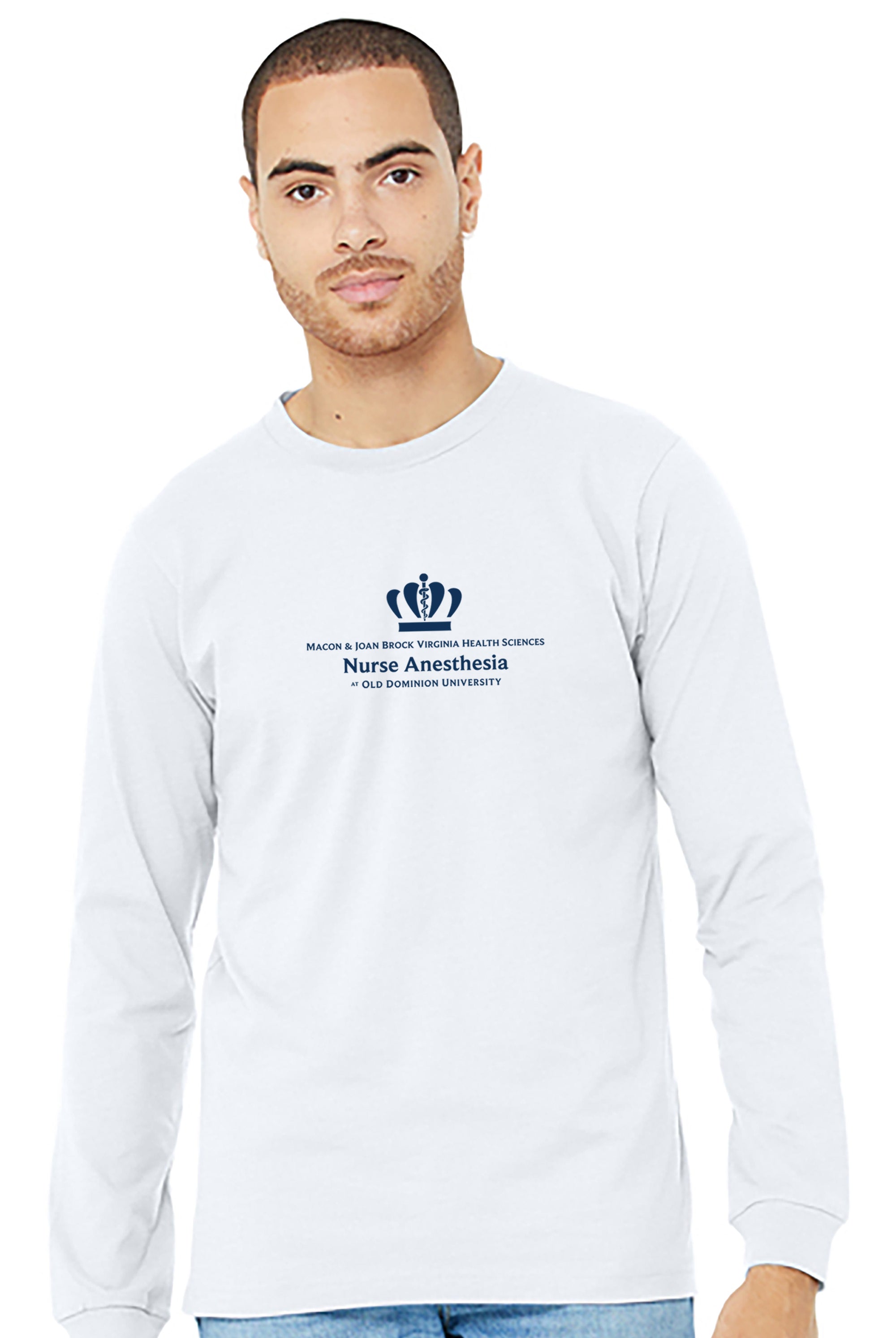Old Dominion University, Full Logo, Nurse Anesthesia, Unisex Heather CVC Long Sleeve Tee - White