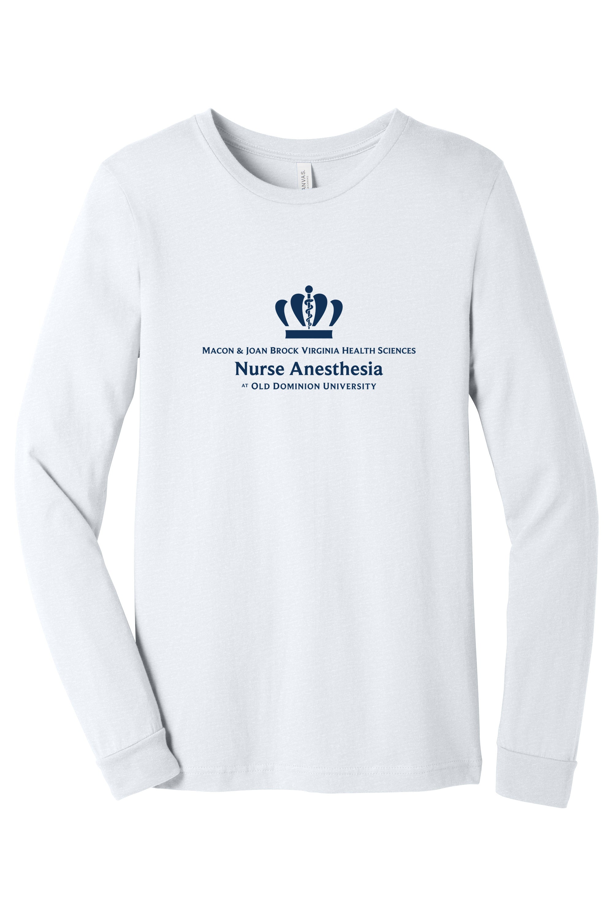 Old Dominion University, Full Logo, Nurse Anesthesia, Unisex Heather CVC Long Sleeve Tee - White