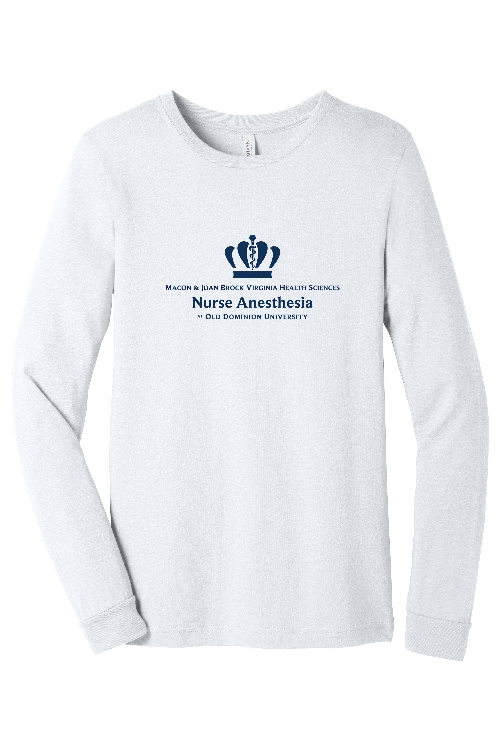 Old Dominion University, Full Logo, Nurse Anesthesia, Unisex Heather CVC Long Sleeve Tee - White
