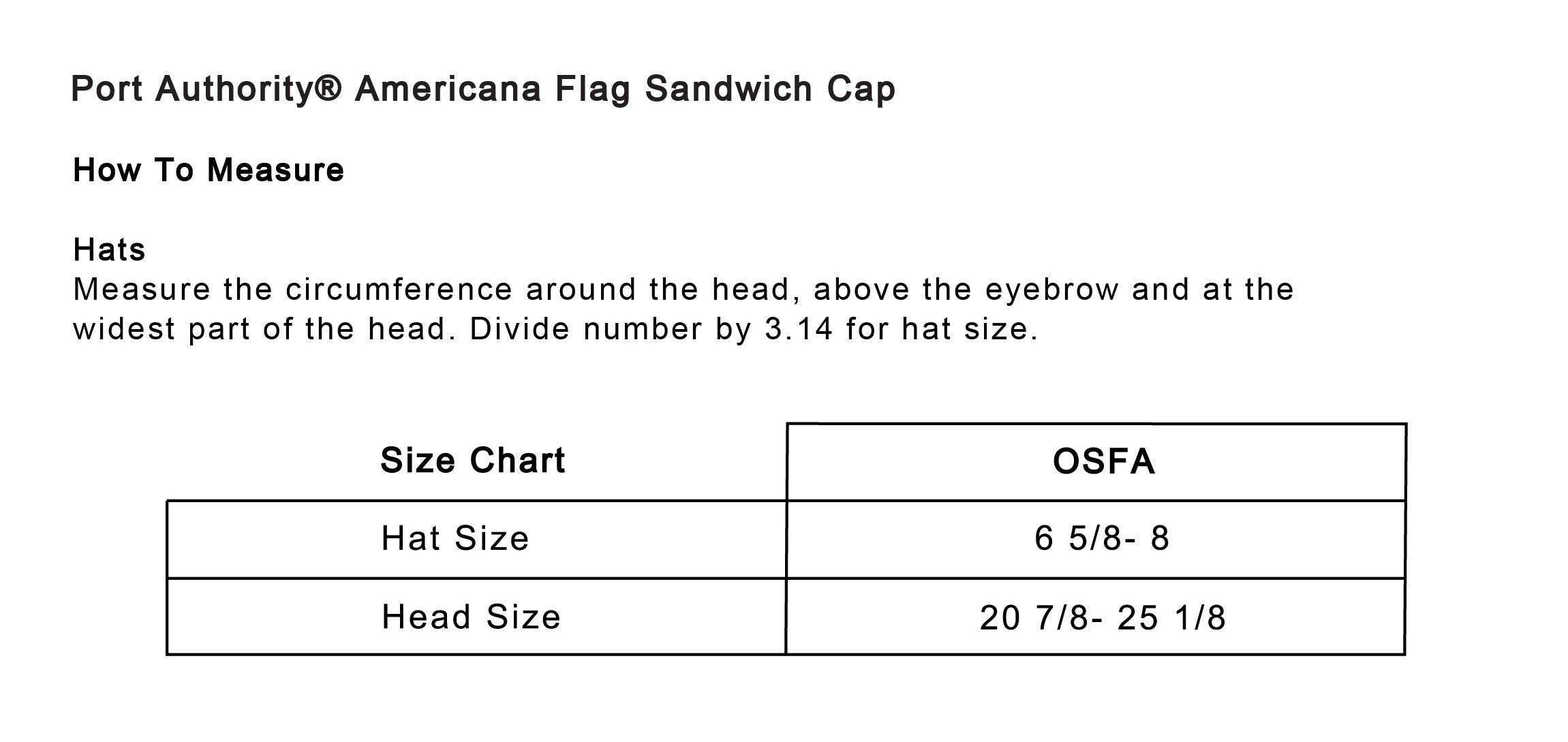 Old Dominion University, ODU Military - Military Logo, Americana Flag Sandwich Cap - Size Chart