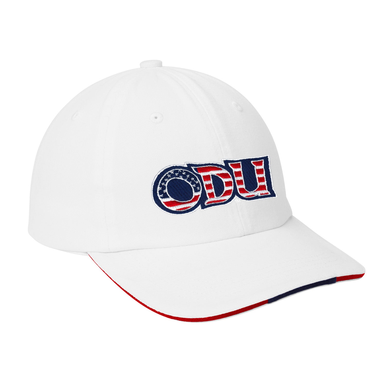 Old Dominion University, ODU Military - Military Logo, Sandwich Bill Cap with Striped Closure - White