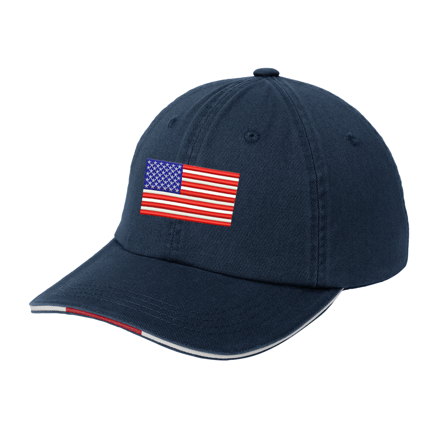 Old Dominion University, U.S. Flag, Sandwich Bill Cap with Striped Closure - Navy