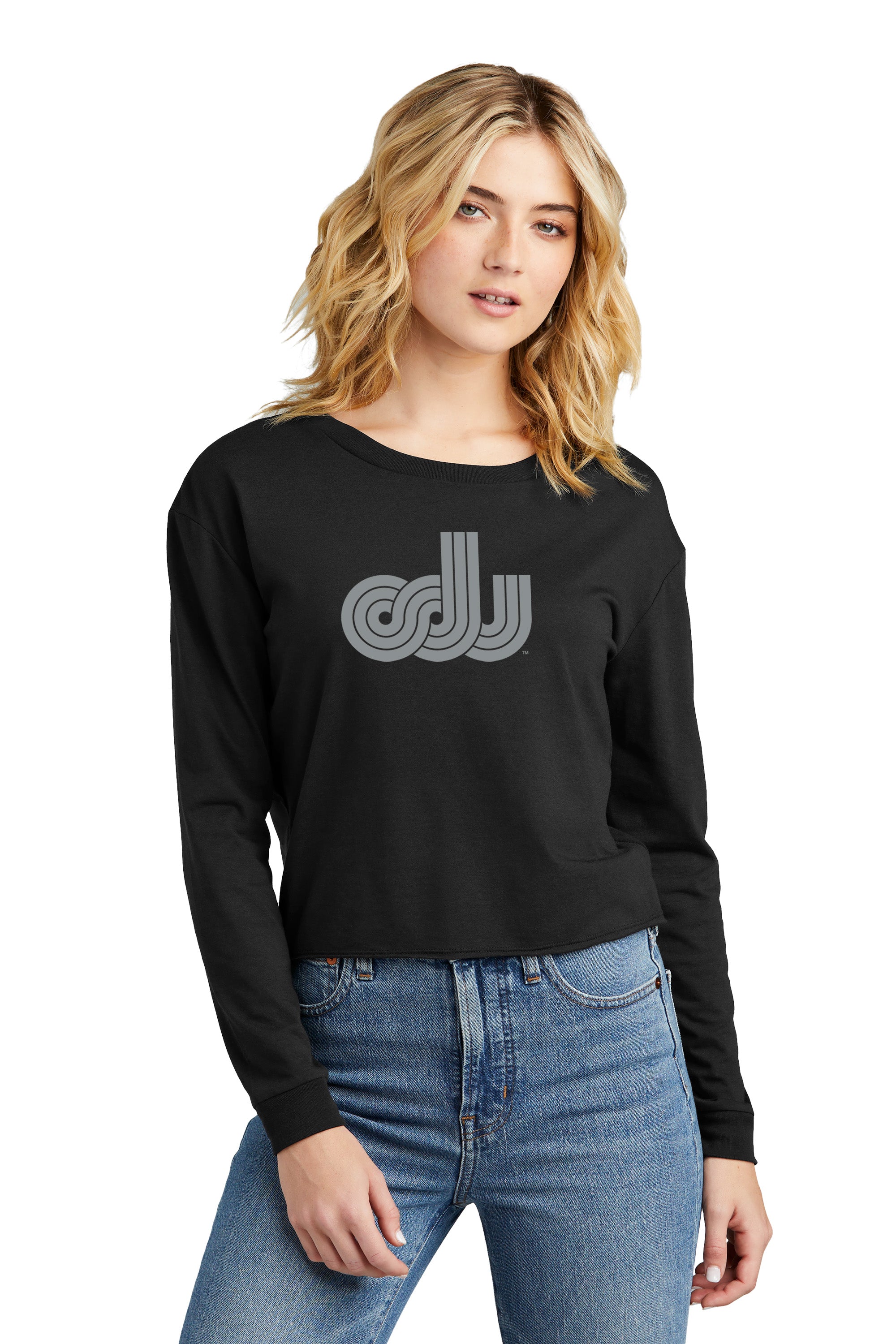 Old Dominion University, ODU Vintage Logo, District® Women’s Perfect Tri® Midi Long Sleeve T-Shirt- Black