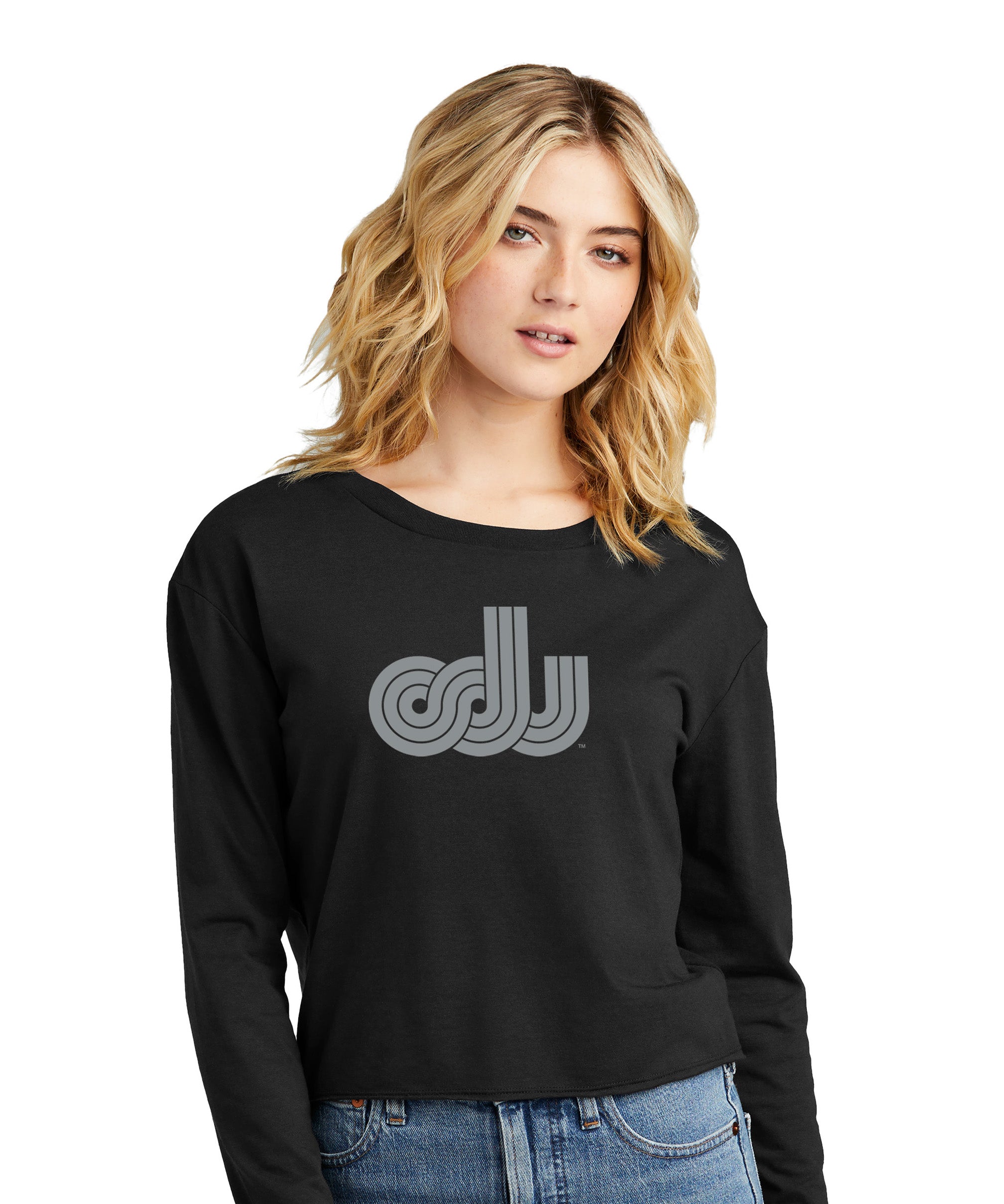 Old Dominion University, ODU Vintage Logo, District® Women’s Perfect Tri® Midi Long Sleeve T-Shirt- Black