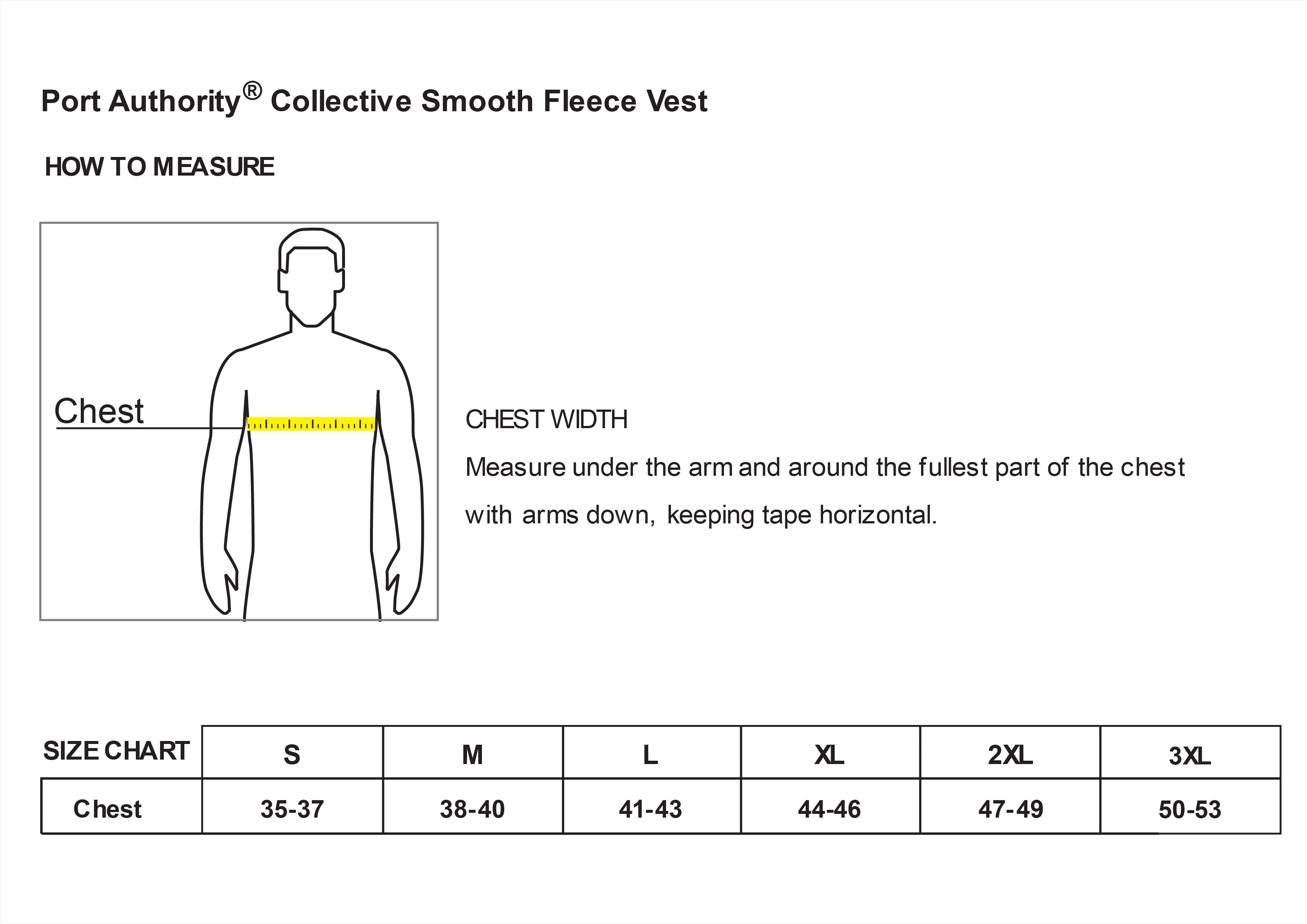 Old Dominion University, ODU Military - Military Connection Center, Collective Smooth Fleece Vest  - Size Chart