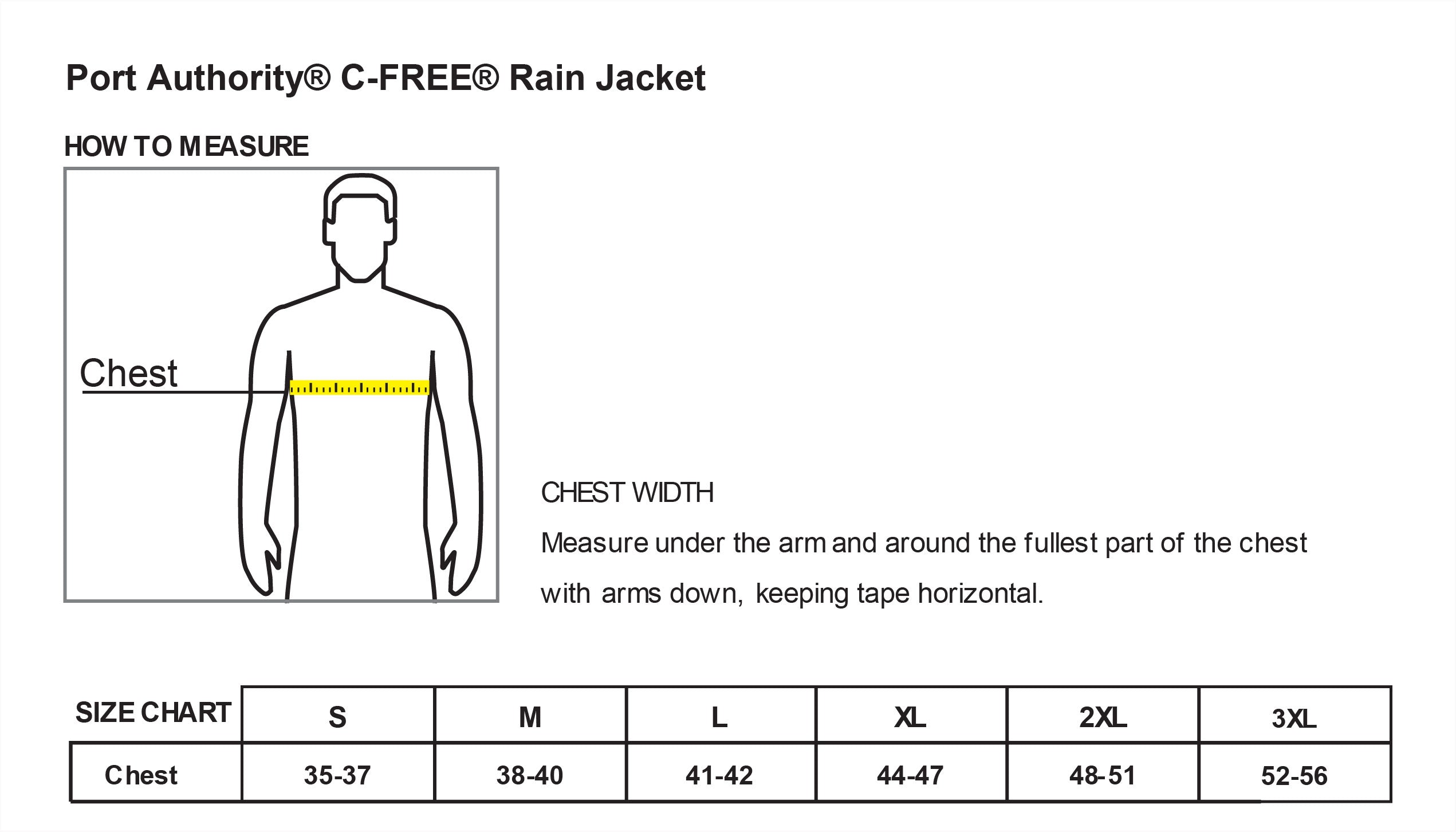 Old Dominion University, ODU Military - Army ROTC, C-FREE® Rain Jacket - Size Chart
