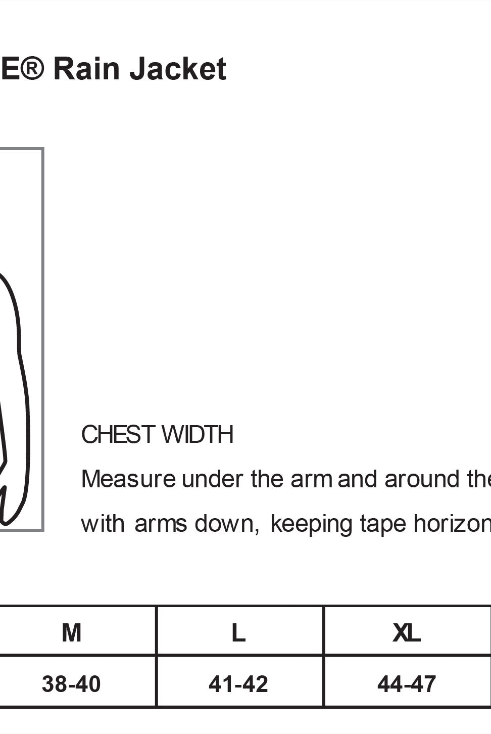Old Dominion University, Club Sports - Volleyball, C-FREE® Rain Jacket - Size Chart