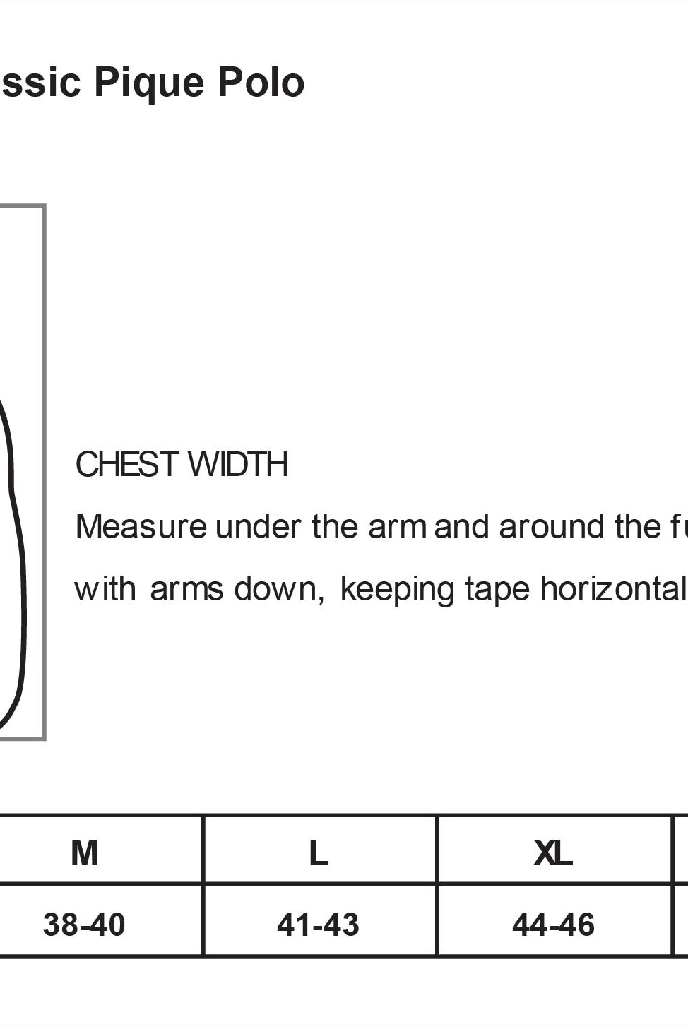 Old Dominion University, Nurse Anesthesia, Core Classic Pique Polo - Size Chart