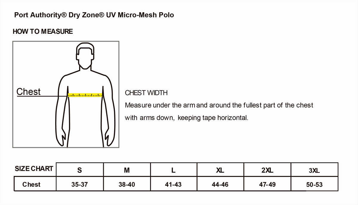 Old Dominion University, ODU Military - Army ROTC, UV Micro-Mesh Polo - Size Chart